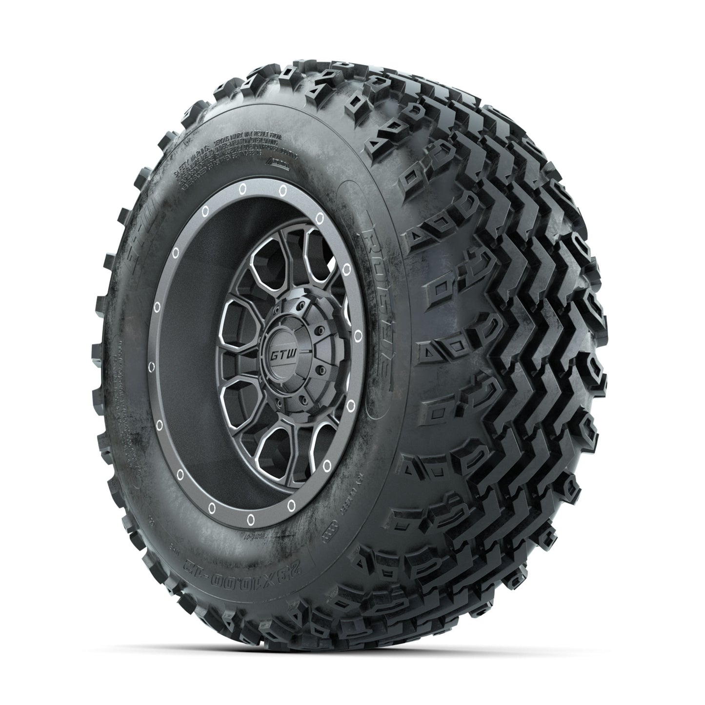 GTW Volt Gunmetal/Machined 12 in Wheels with 23x10.00-12 Rogue All Terrain Tires - Full Set