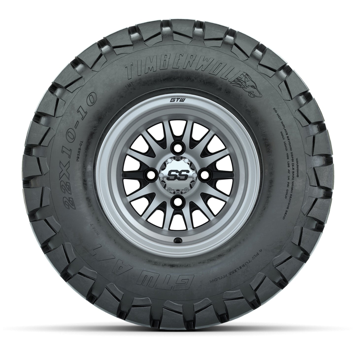 GTW Medusa Black and Machined Wheels with 22in Timberwolf Mud Tires - 10 Inch