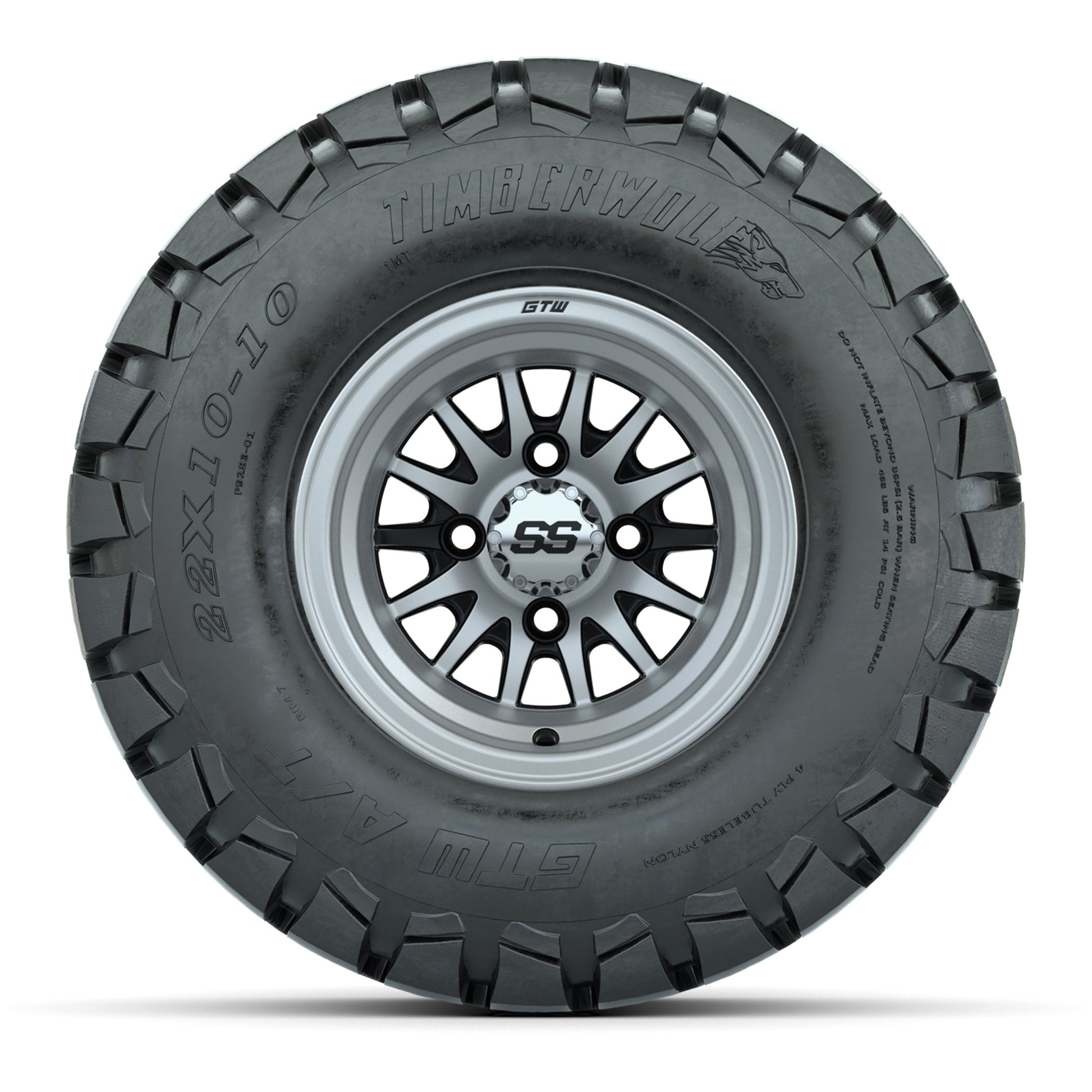 GTW Medusa Black and Machined Wheels with 22in Timberwolf Mud Tires - 10 Inch