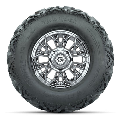 GTW® Stellar Chrome 12 in Wheels with 25X10-12 Barrage Mud Tires – Full Set