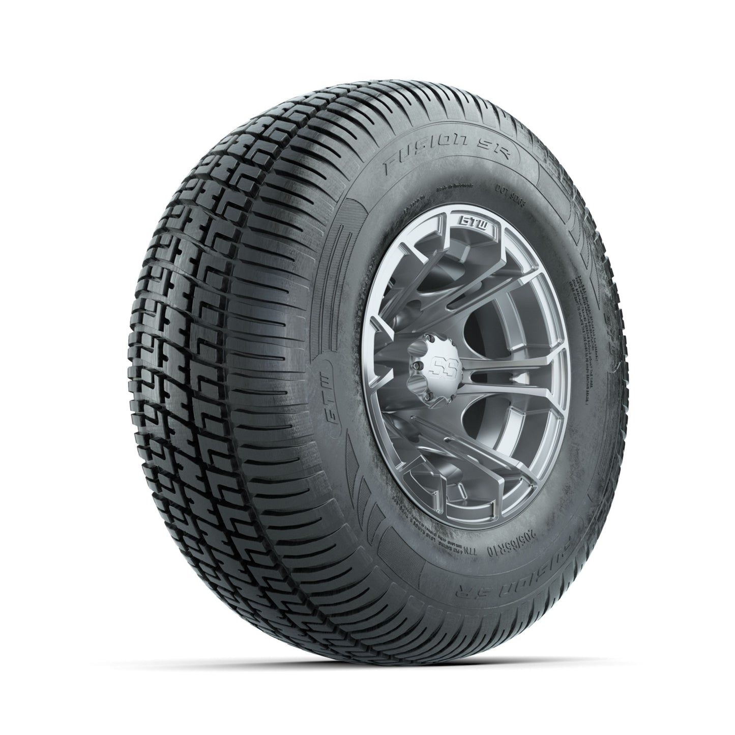GTW Spyder Silver Brush 10 in Wheels with 205/65-R10 Fusion SR Steel Belted Radial Tires - Full Set