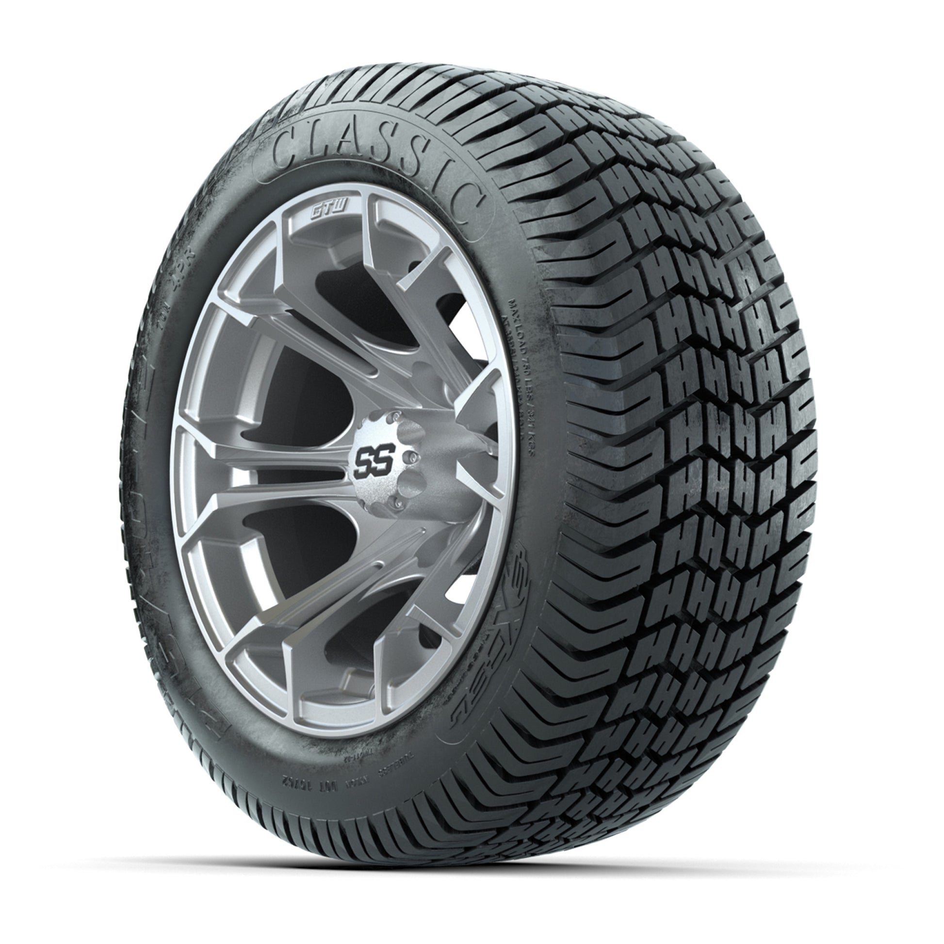 GTW® Spyder Silver Brush 12 in Wheels with 215/40-12 Excel Classic Street Tires – Full Set