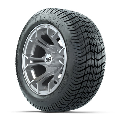 GTW® Spyder Silver Brush 12 in Wheels with 215/40-12 Excel Classic Street Tires – Full Set