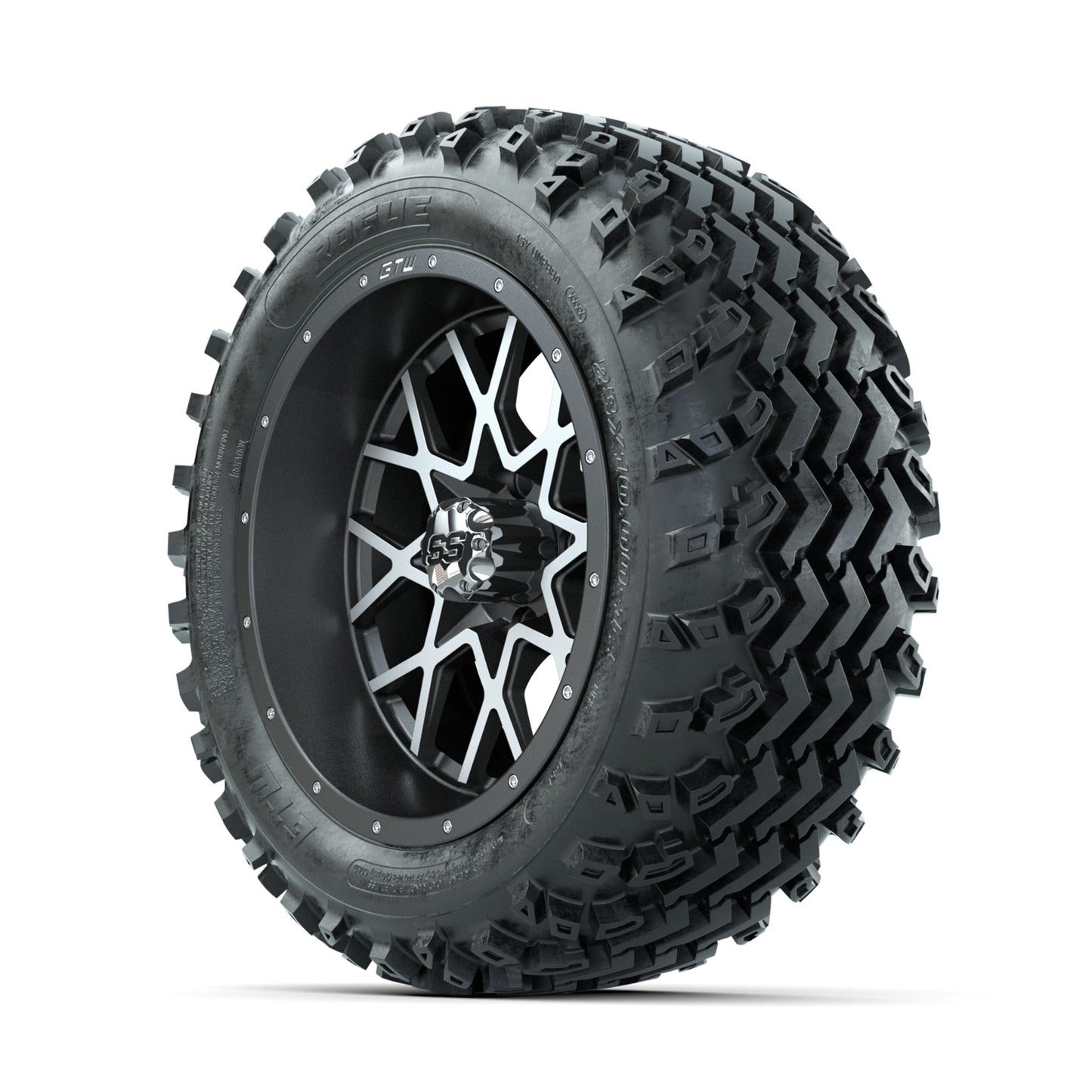 GTW Vortex Machined/Matte Grey 14 in Wheels with 23x10.00-14 Rogue All Terrain Tires - Full Set