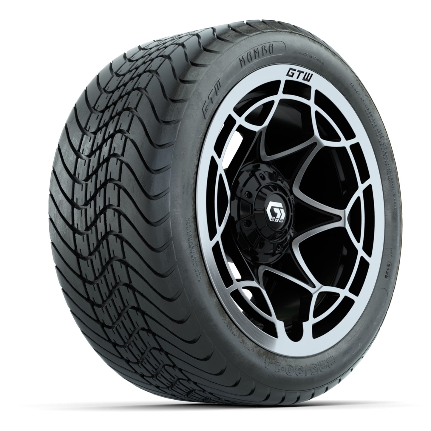 GTW Nexus Black/Silver 14 in Wheels with 225/30-14 Mamba Street Tires – Full Set