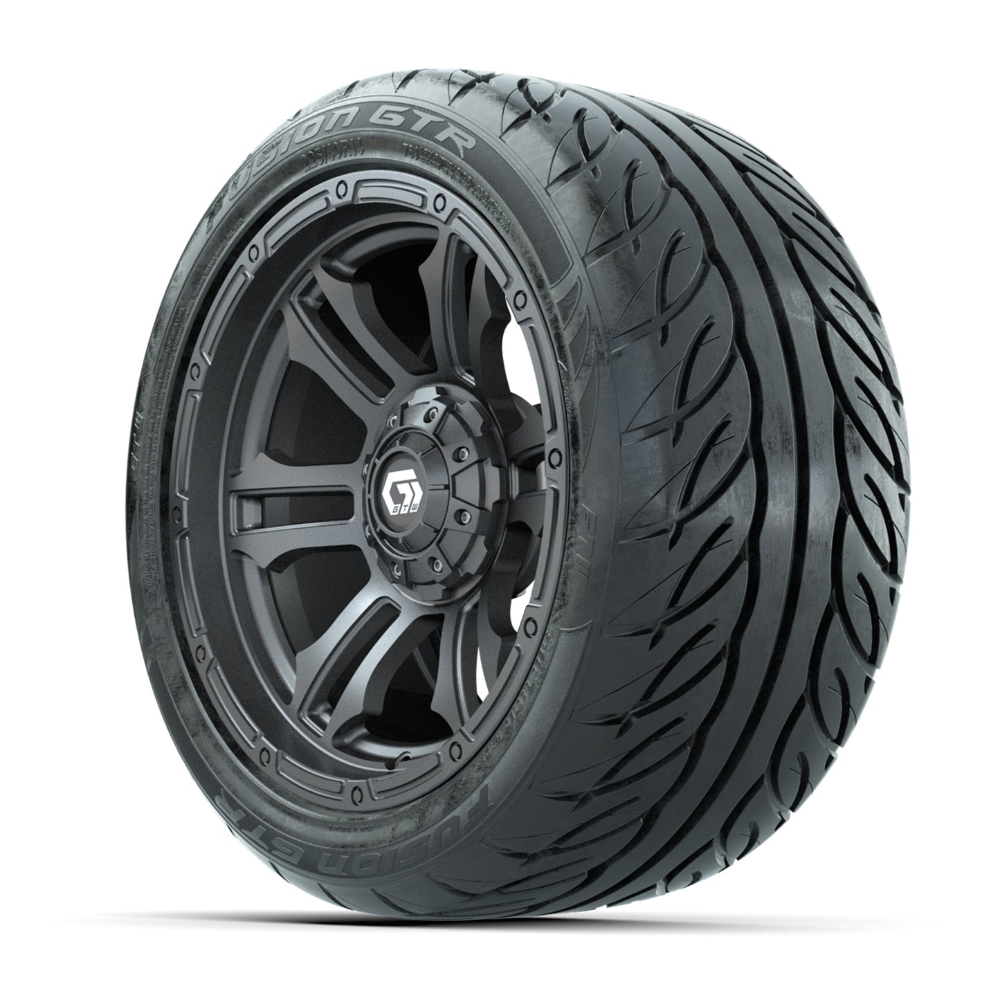GTW® Shogun Gunmetal 14 in Wheels with 225/40-R14 Fusion GTR Steel Belt Radial Street Tires – Full Set