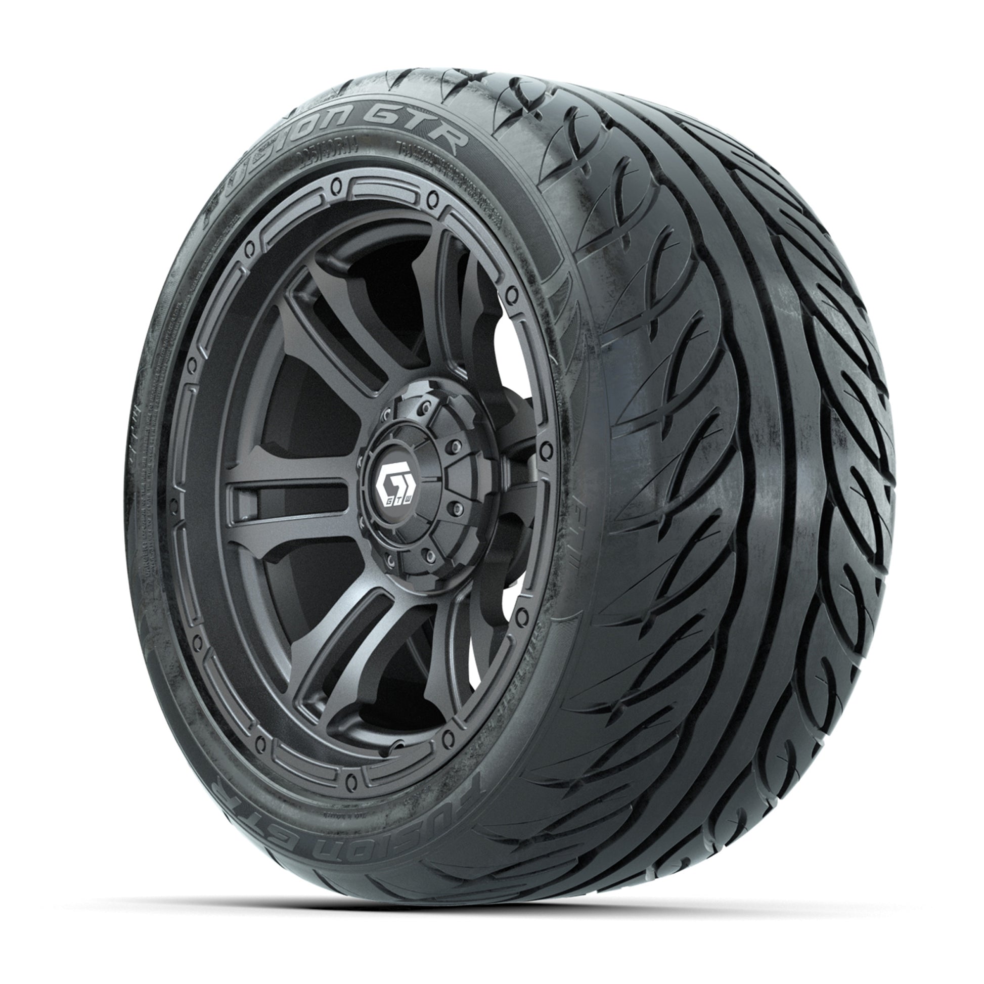GTW® Shogun Gunmetal 14 in Wheels with 225/40-R14 Fusion GTR Steel Belt Radial Street Tires – Full Set