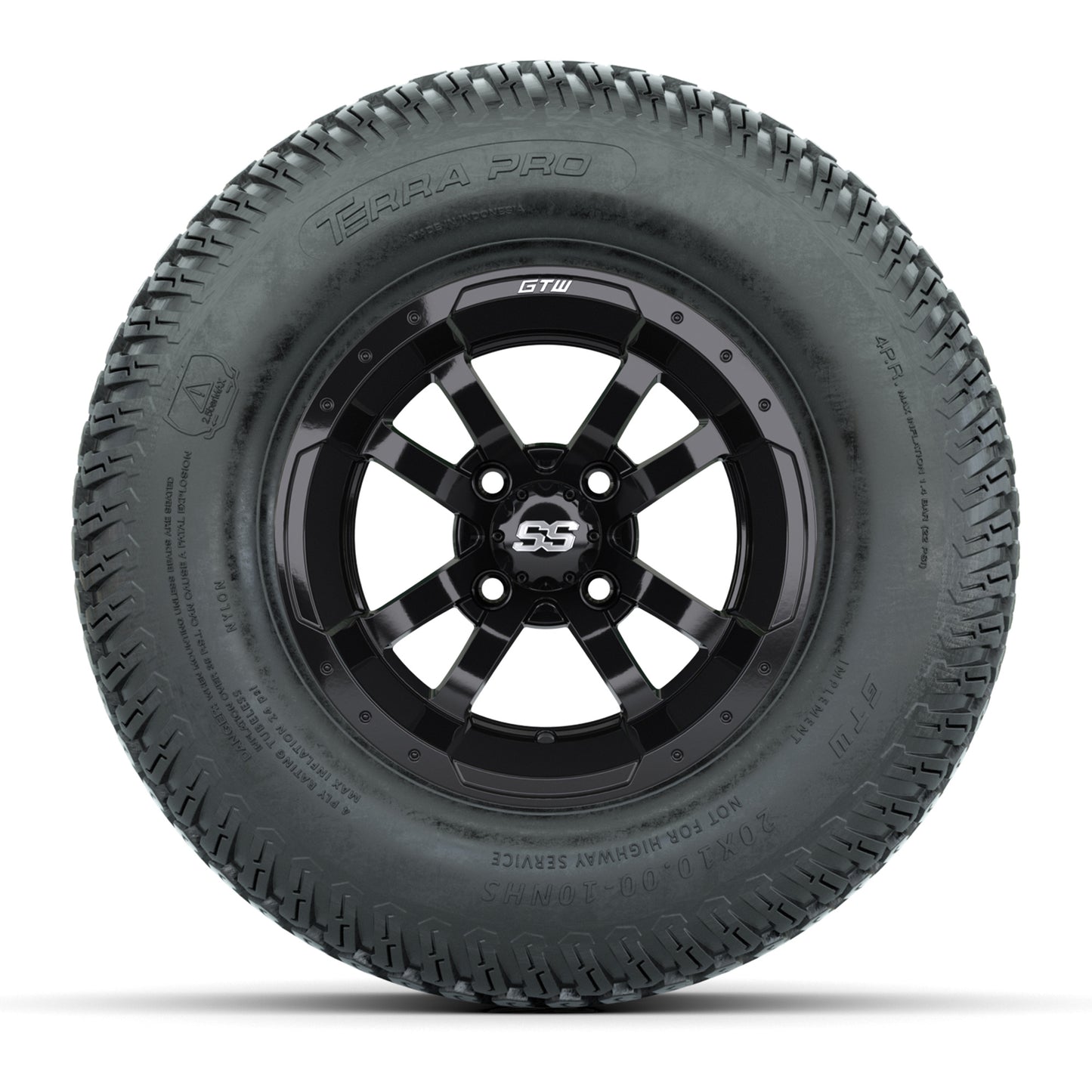 GTW Storm Trooper Black 10 in Wheels with 20x10-10 S-Pattern Terra Pro Tires – Full Set