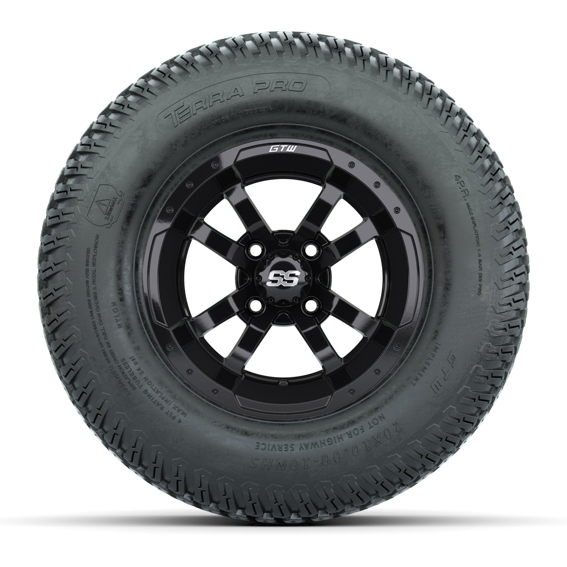 GTW Storm Trooper Black 10 in Wheels with 20x10-10 S-Pattern Terra Pro Tires – Full Set