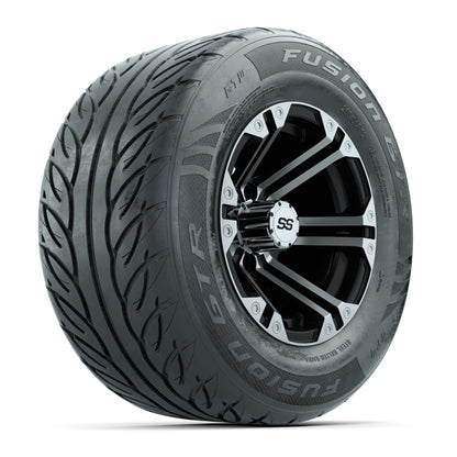 GTW® Specter Black/Machined 12 in Wheels with 255/55-R12 Fusion GTR Steel Belt Radial Street Tires – Full Set