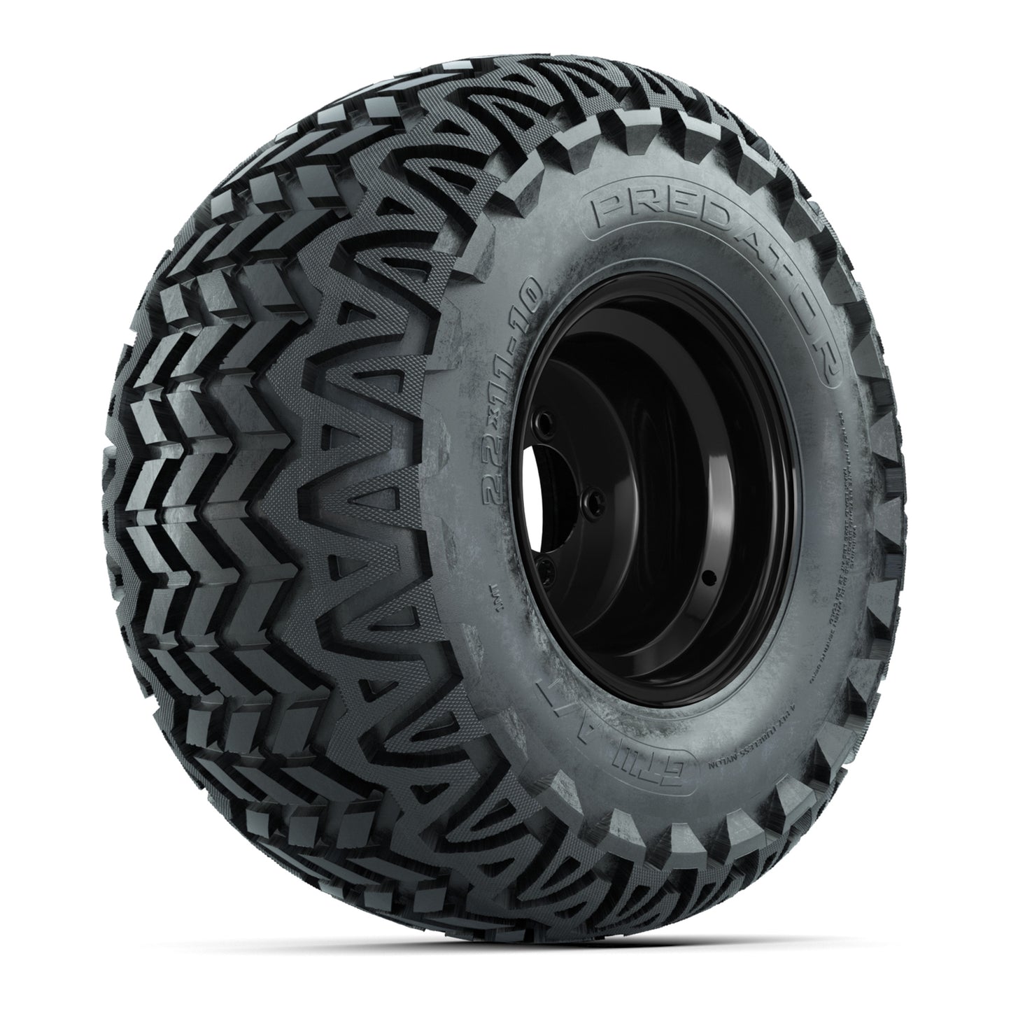 Set of (4) 10 in Black Steel Offset Wheels with 22x11-10 Predator All Terrain Tires