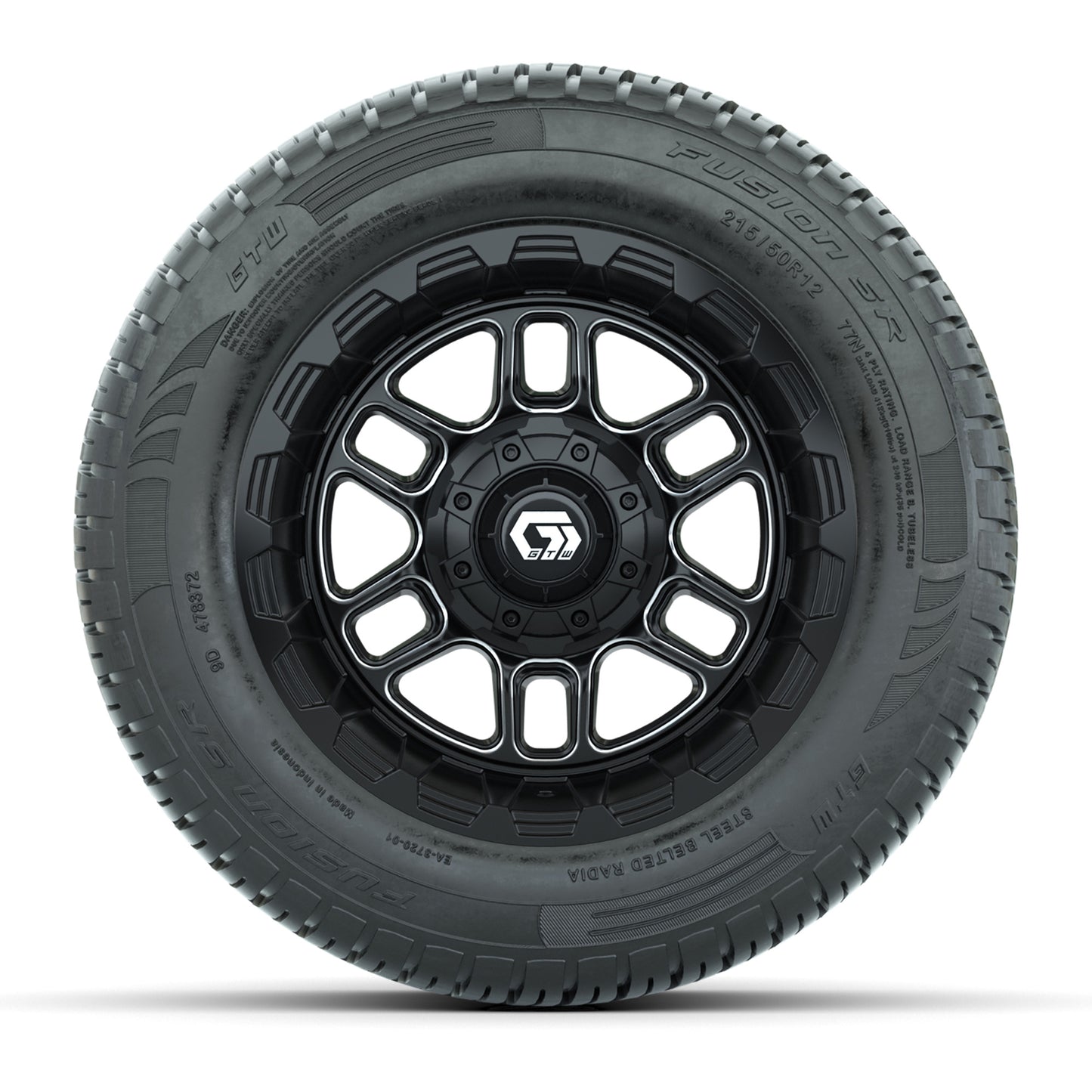 Set of (4) 12 in GTW® Titan Machined & Black Wheels with 215/50-R12 Fusion S/R Street Tires