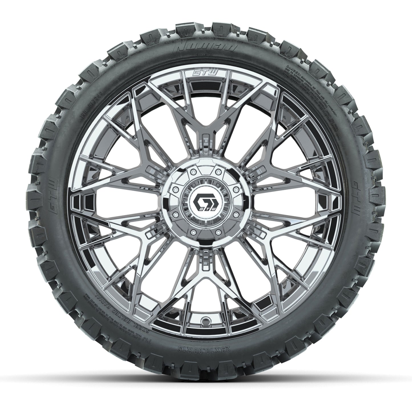 Set of (4) 15 in GTW® Stellar Chrome Wheels with 23x10-R15 Nomad All-Terrain Tires
