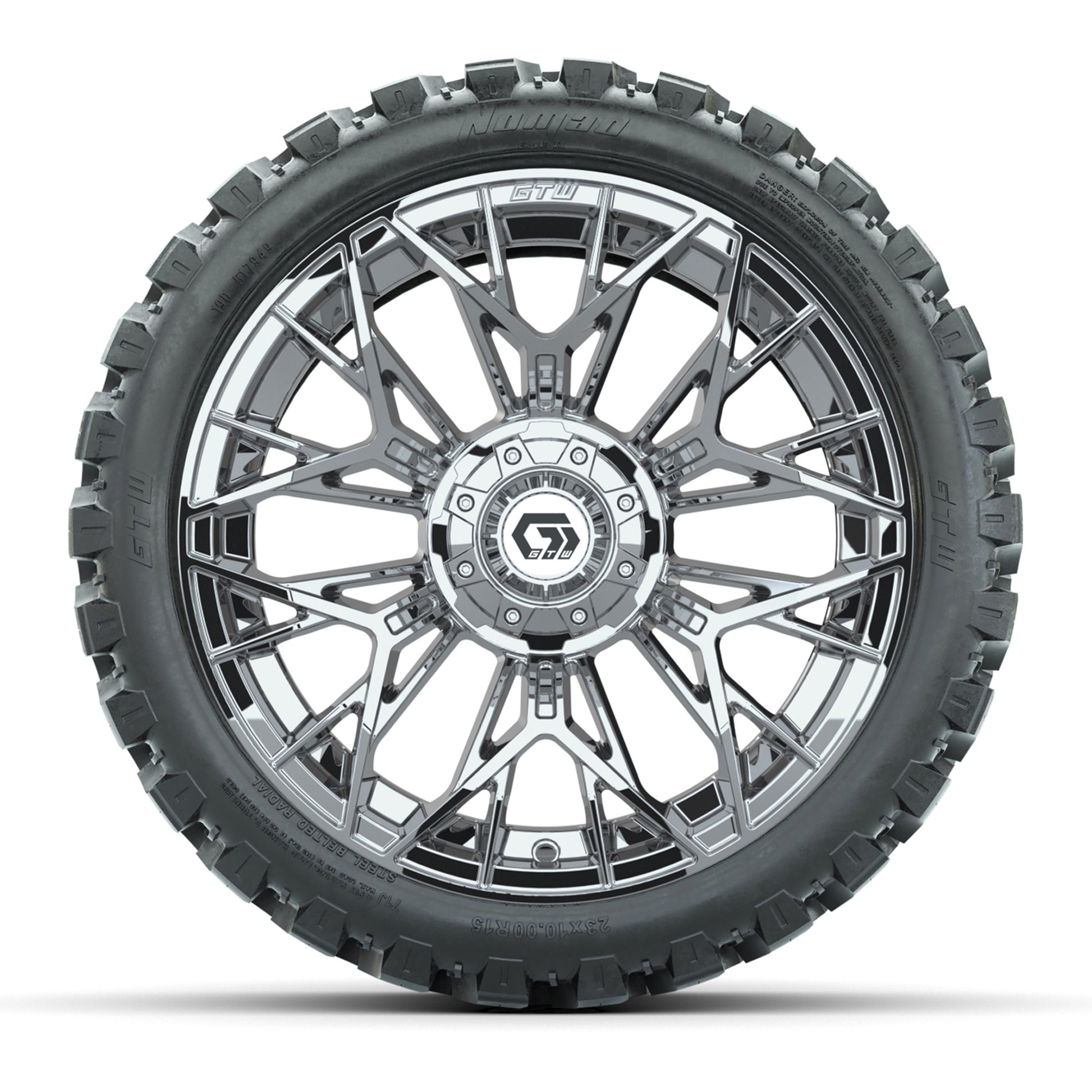 Set of (4) 15 in GTW® Stellar Chrome Wheels with 23x10-R15 Nomad All-Terrain Tires