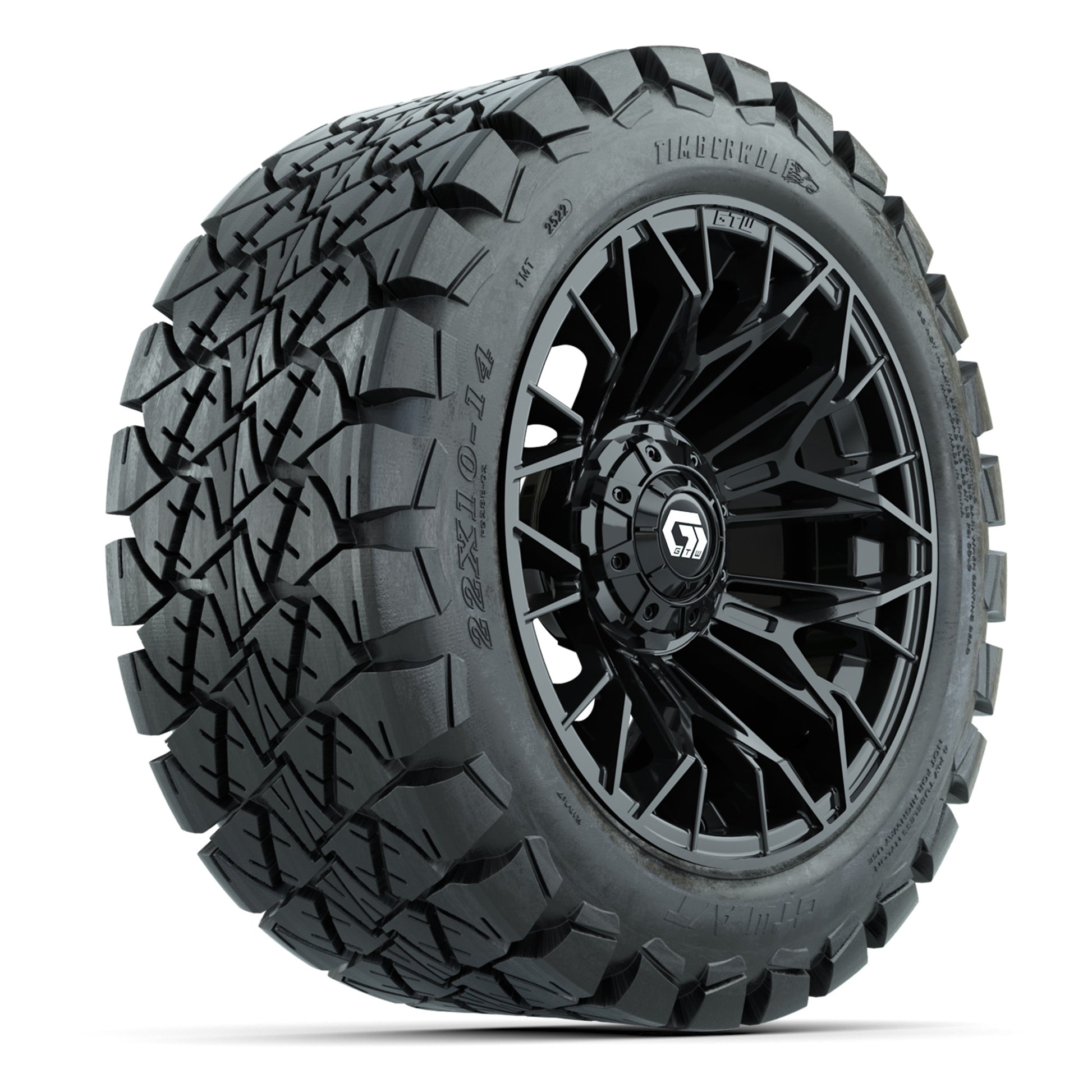 GTW Stellar Black 14 in Wheels with 22X10-14 Timberwolf All-Terrain Tires – Full Set