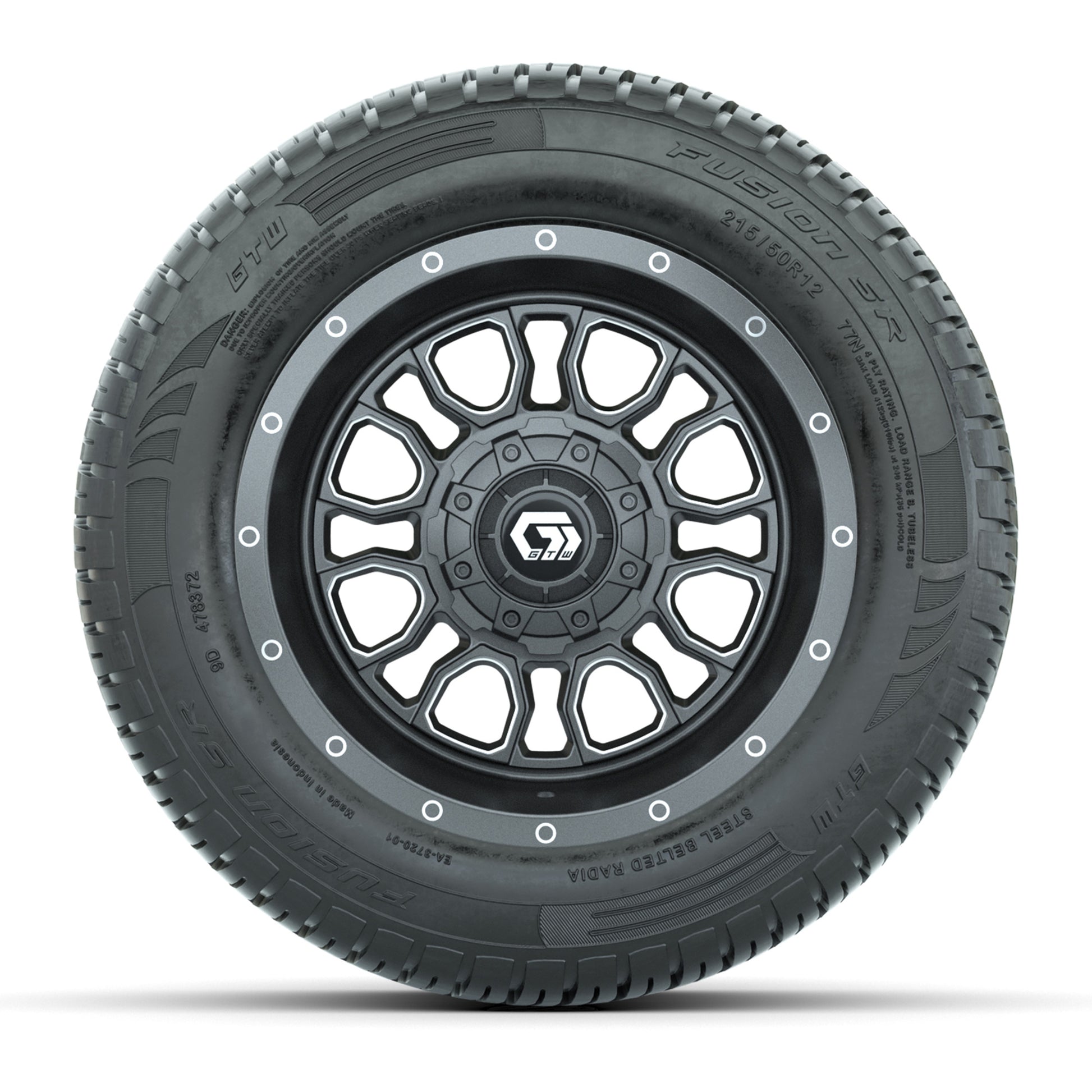 GTW Volt Gunmetal/Machined 12 in Wheels with 215/50-R12 Fusion S/R Street Tires - Full Set