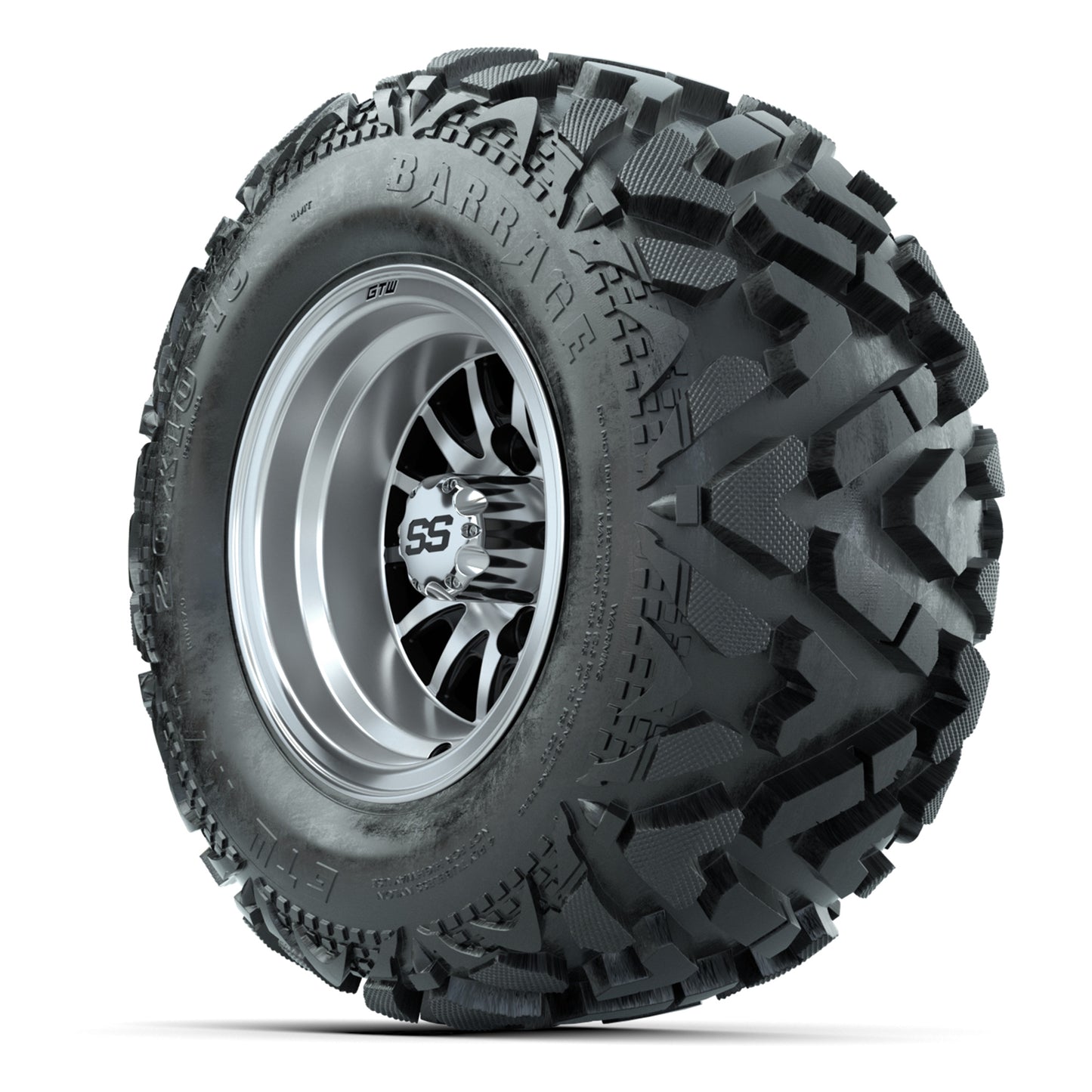 GTW Medusa Black/Machined 10 in Wheels with 20x10-10 Barrage Mud Tires – Full Set