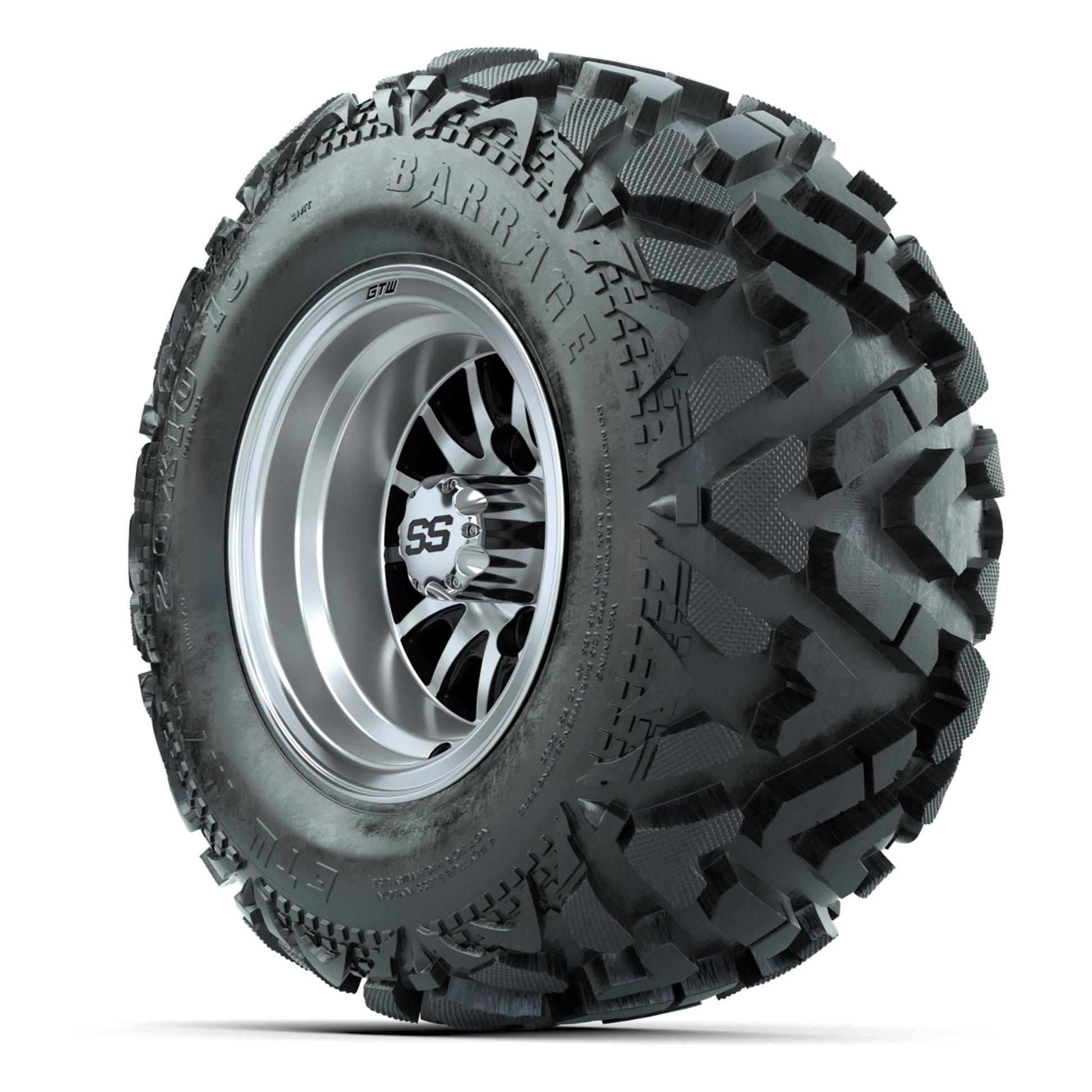 GTW Medusa Black/Machined 10 in Wheels with 20x10-10 Barrage Mud Tires – Full Set