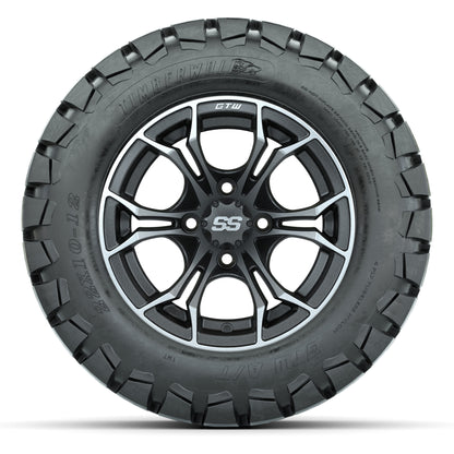 GTW® Spyder Matte Gray/Machined 12 in Wheels with 22X10-12 Timberwolf All-Terrain Tires – Full Set