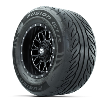 GTW® Helix Black/Machined 12 in Wheels with 255/55-R12 Fusion GTR Steel Belt Radial Street Tires – Full Set