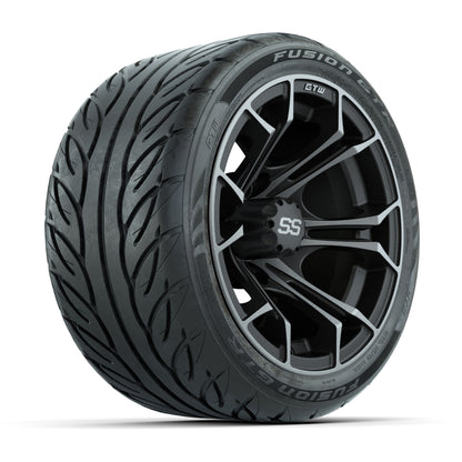 GTW® Spyder Matte Gray/Machined 12 in Wheels with 215/40-R12 Fusion GTR Steel Belt Radial Street Tires – Full Set