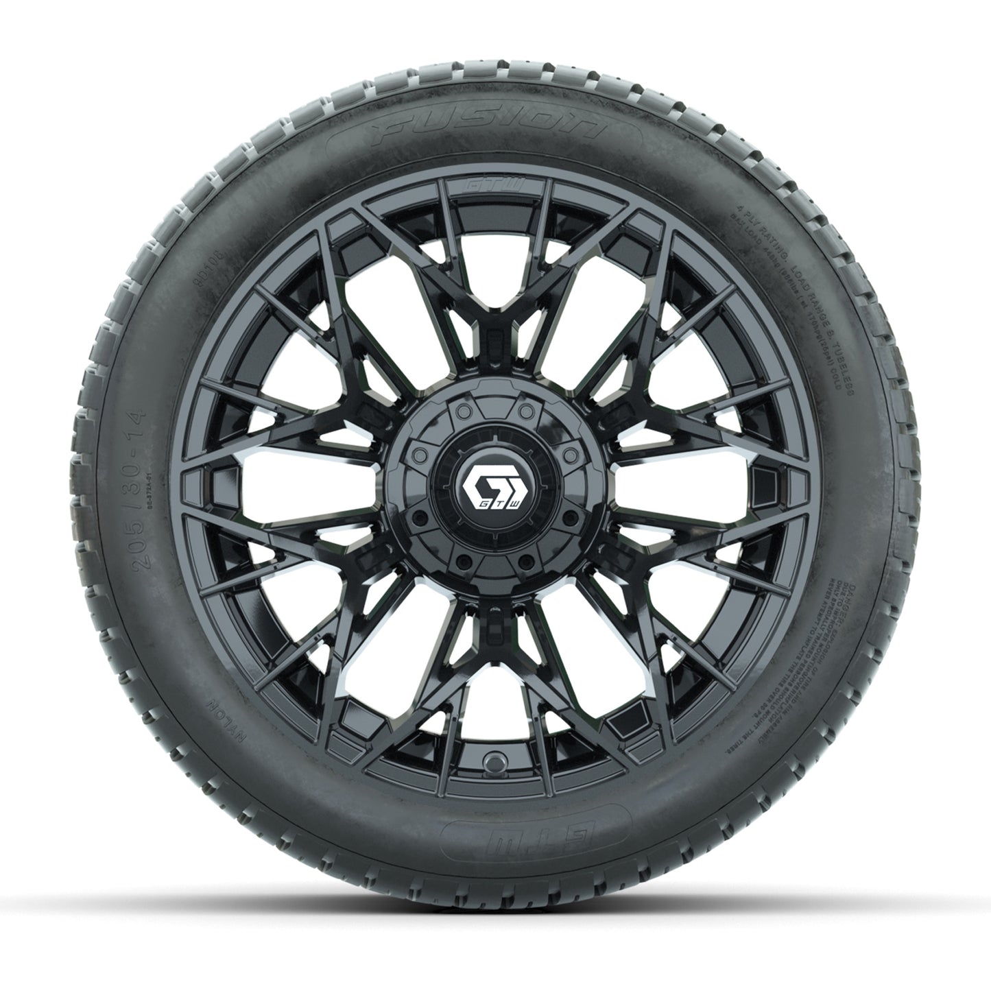 GTW® Stellar Black 14 in Wheels with 205/30-R14 Fusion Street Tires - Full Set