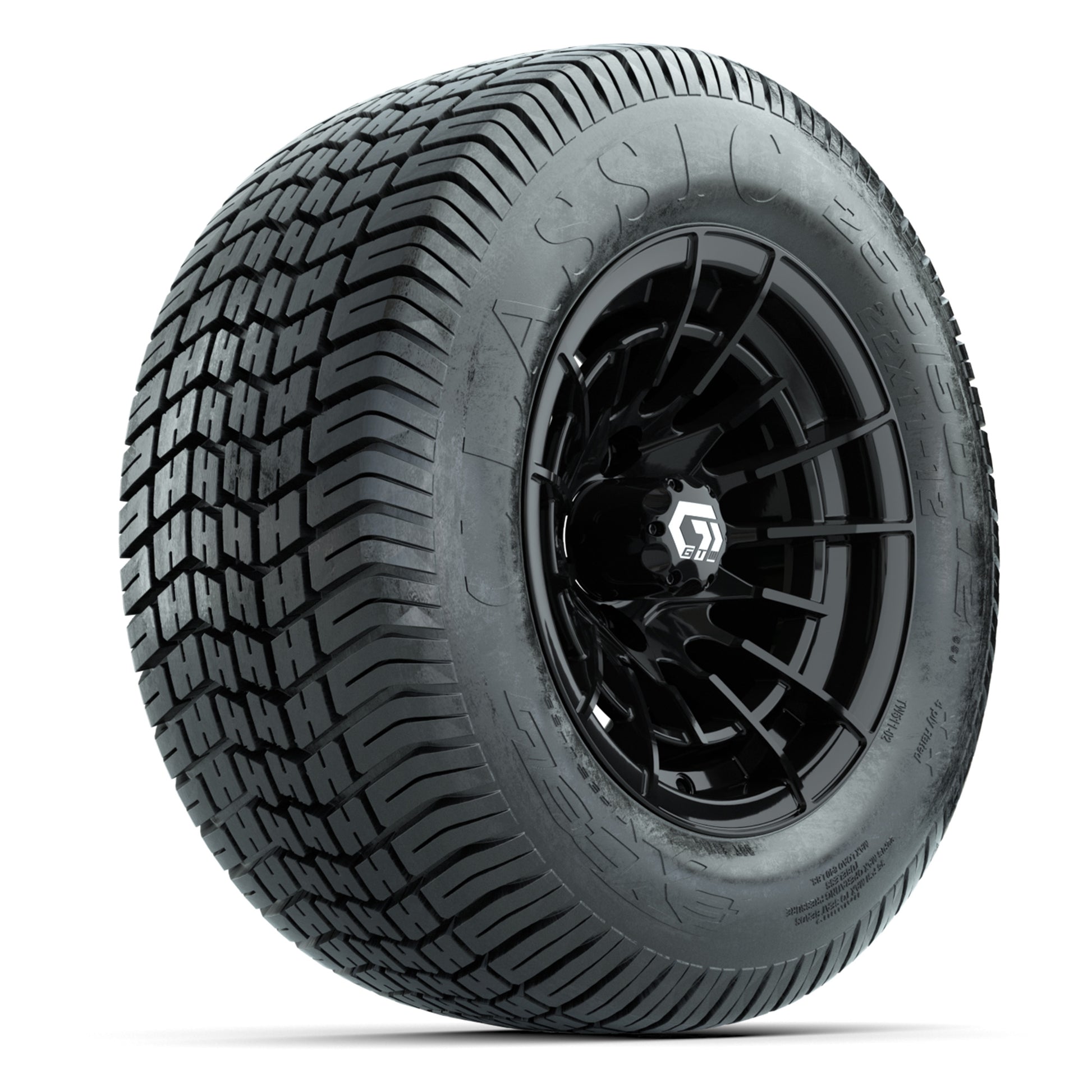 GTW® Boost Gloss Black 12 in Wheels with 255/50-12 Excel Classic Street Tires – Full Set