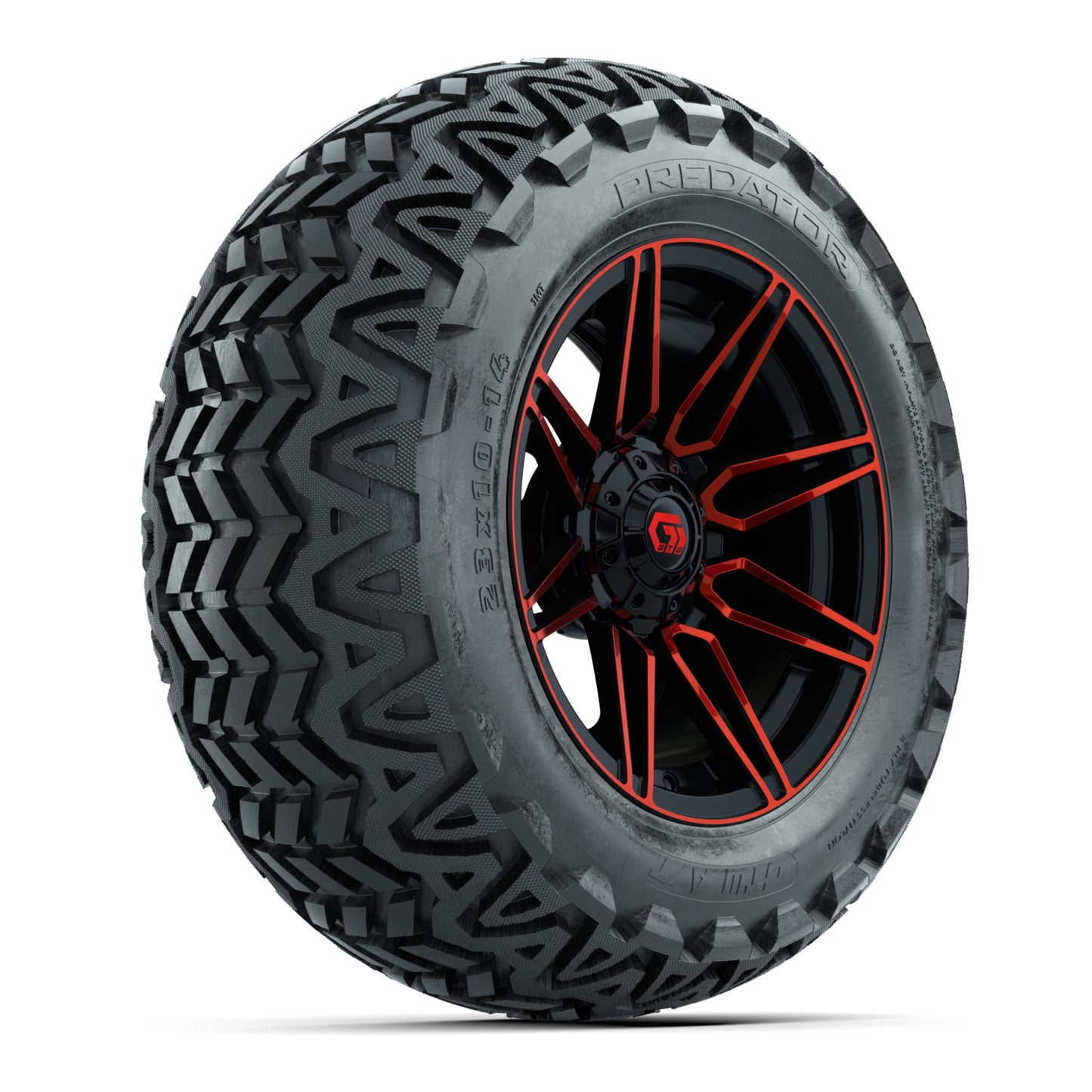 GTW® Stealth Gloss Black/Red 14 in Wheels with 23x10-14 Predator All-Terrain Tires – Full Set