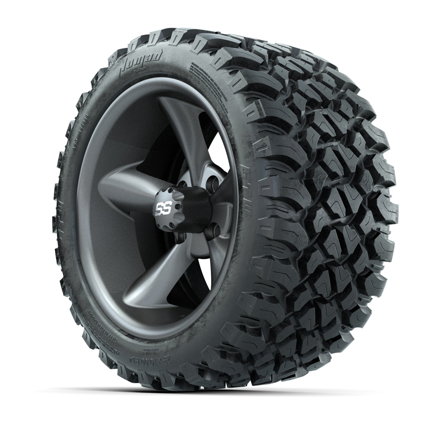 GTW® Godfather Matte Gray 14 in Wheels with 23X10-R14 Nomad Steel Belt Radial All-Terrain Tires – Full Set
