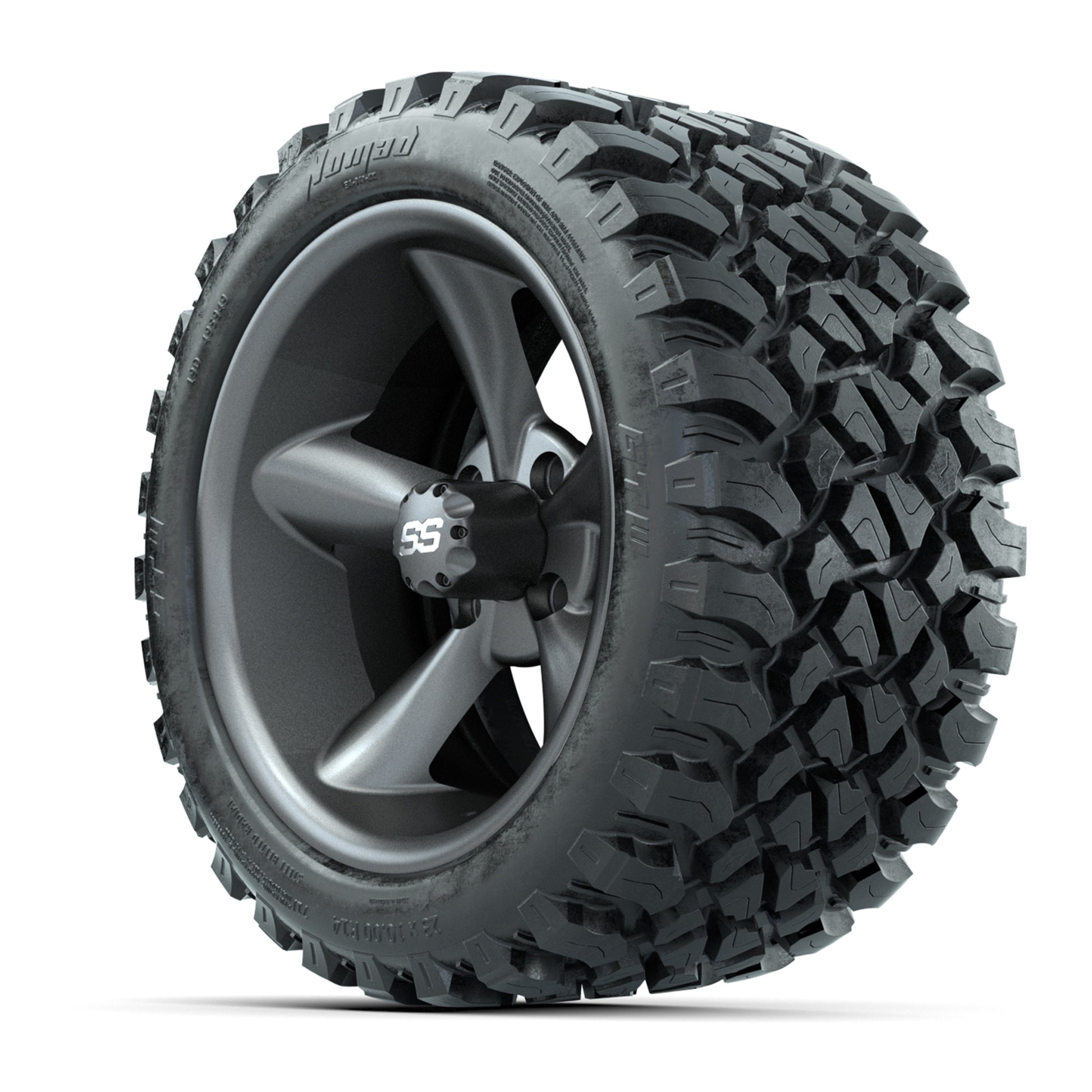 GTW® Godfather Matte Gray 14 in Wheels with 23X10-R14 Nomad Steel Belt Radial All-Terrain Tires – Full Set