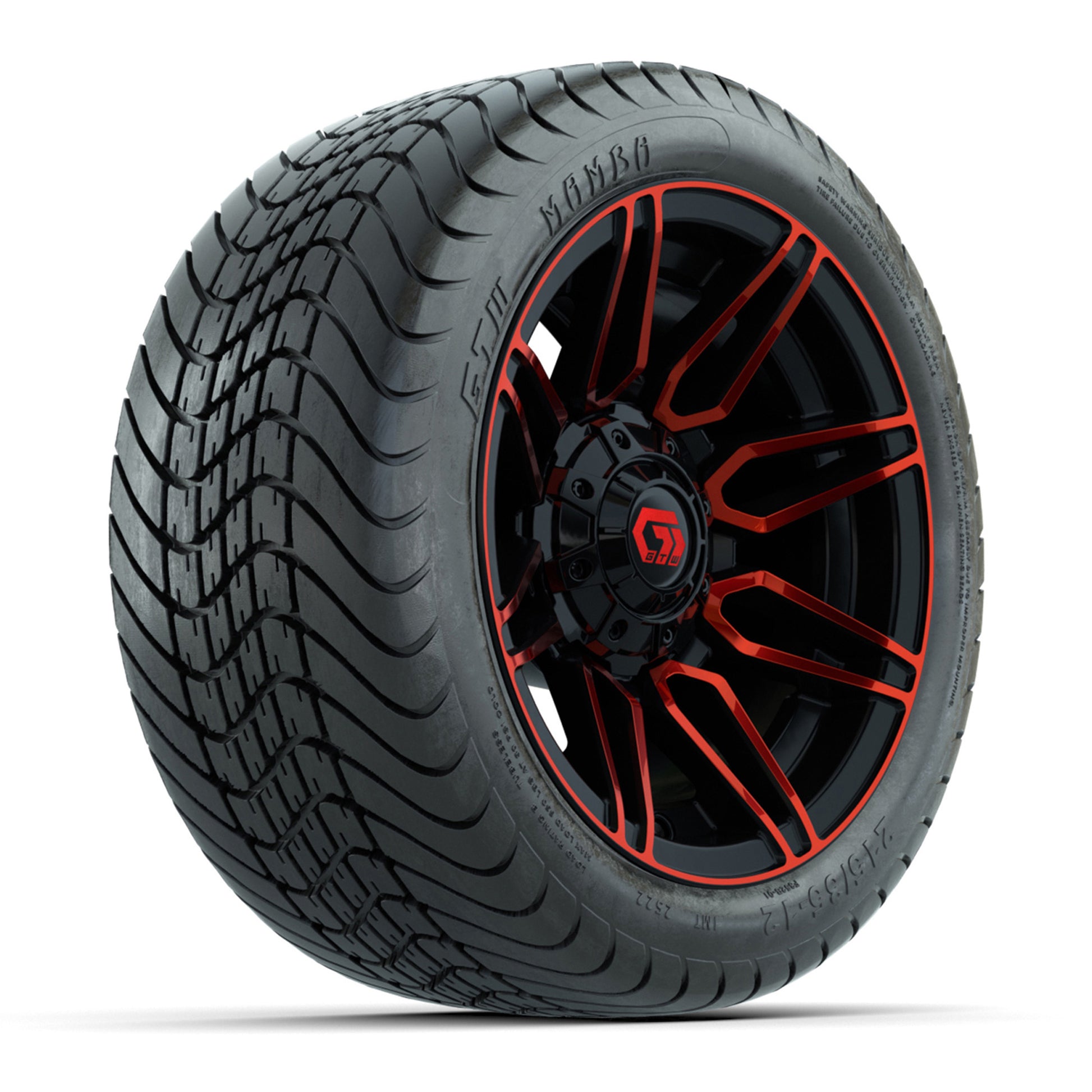 GTW® Stealth Black/Red 12 in Wheels with 215/35-12 Mamba Street Tires – Full Set