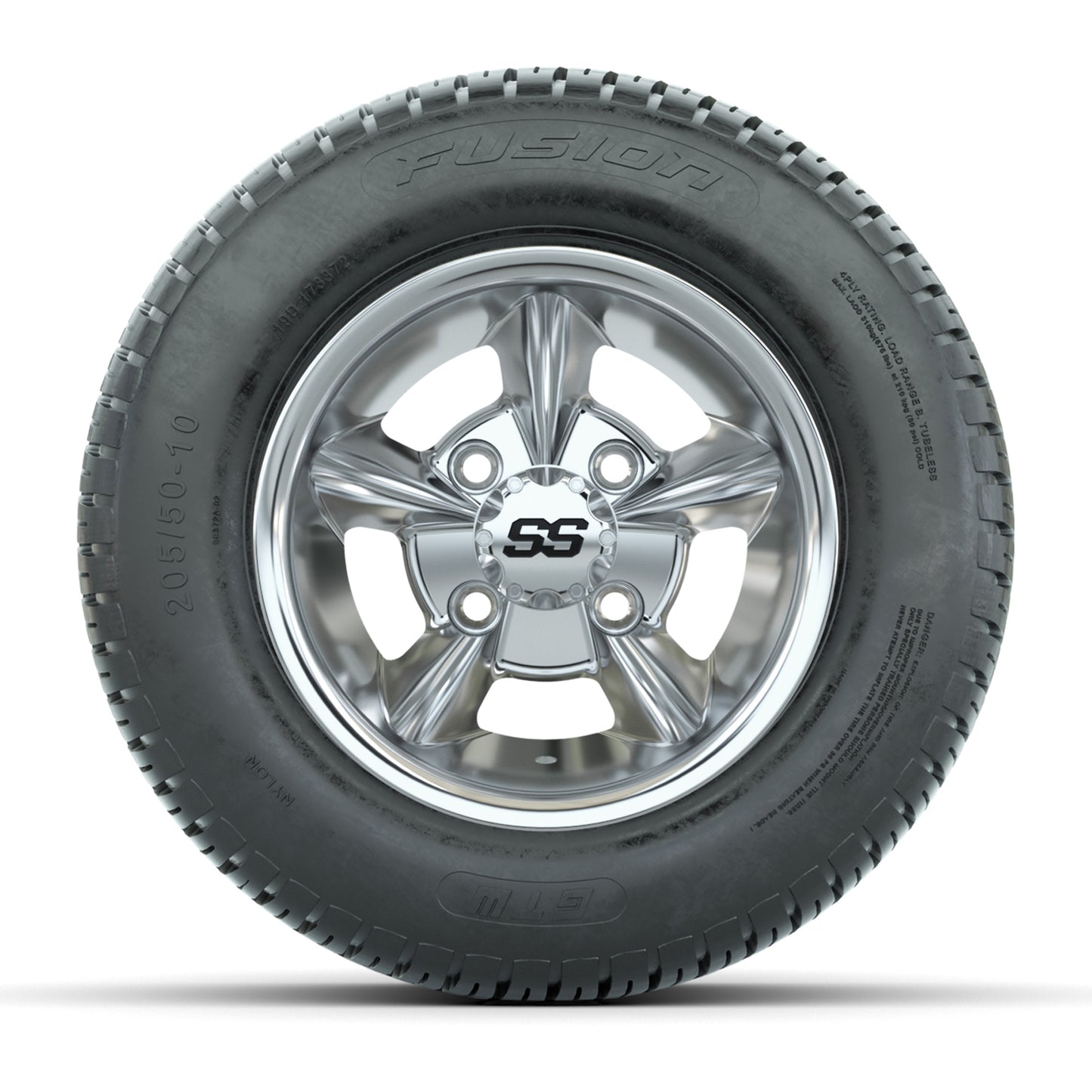 GTW Godfather Chrome 10 in Wheels with 205/50-10 Fusion Street Tires – Full Set