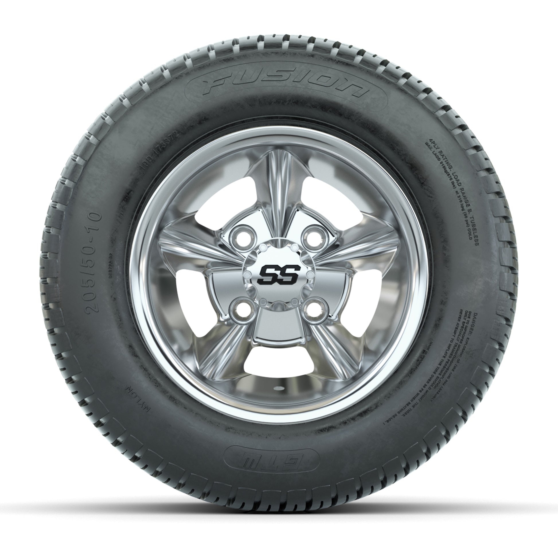 GTW Godfather Chrome 10 in Wheels with 205/50-10 Fusion Street Tires – Full Set