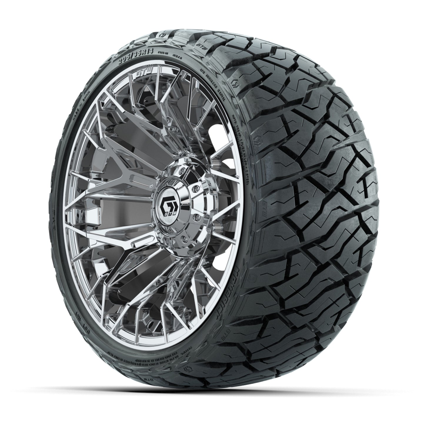 GTW Stellar Chrome 14 in Wheels with 205/35-R14 Maverick Low-Profile All-Terrain Tires - Full Set