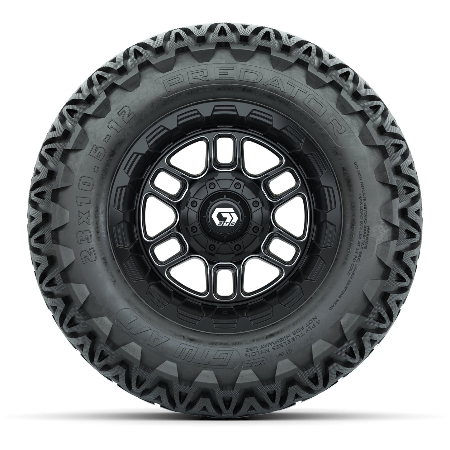Set of (4) 12 in GTW® Titan Machined & Black Wheels with 23x10.5-12 Predator All-Terrain Tires