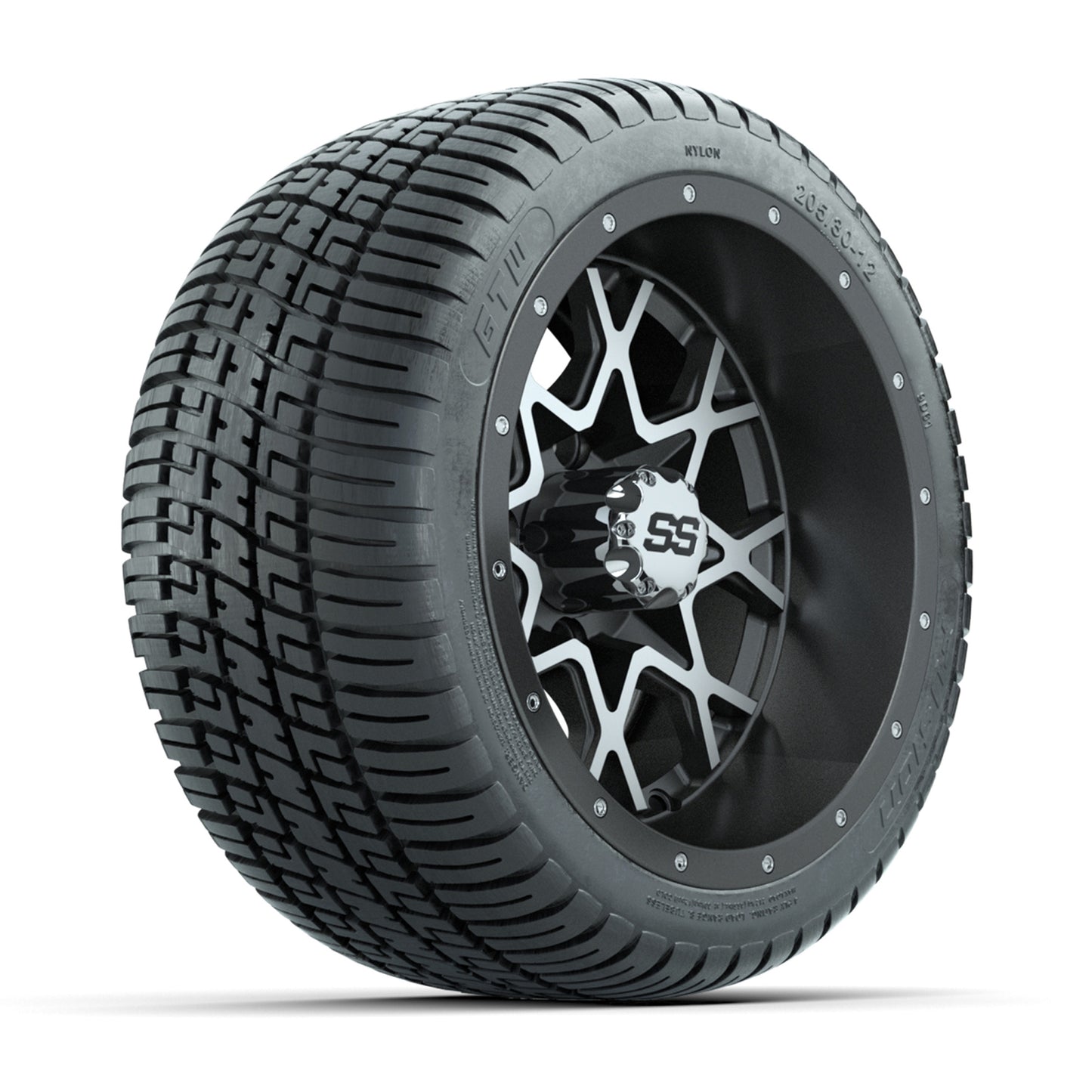 Set of (4) 12 in GTW Vortex Wheels with 205/30-12 GTW Fusion Street Tires