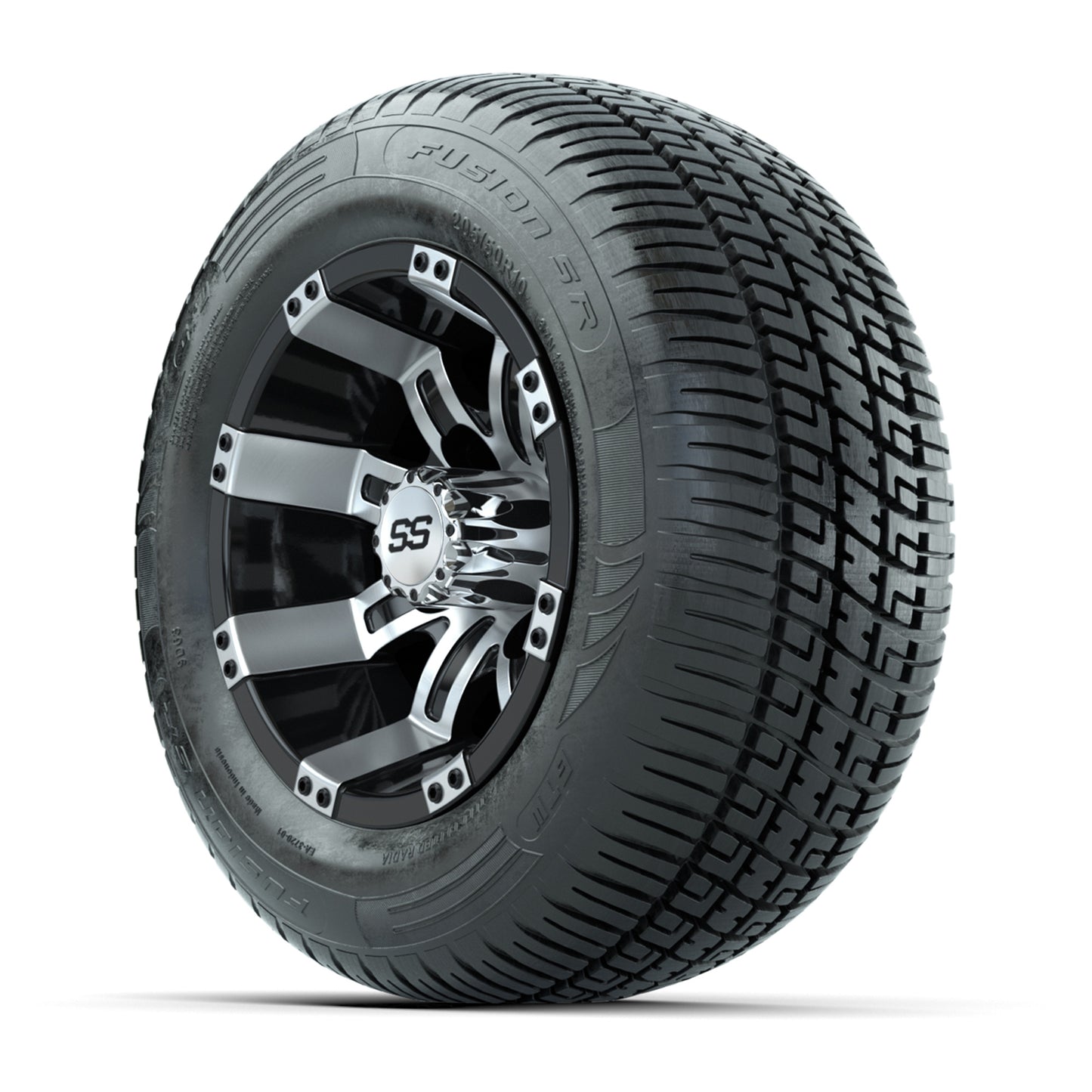 GTW Tempest Black/Machined 10 in Wheels with 205/50-R10 Fusion S/R Radial Steel Belt Street Tires - Full Set