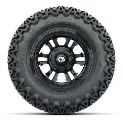 GTW® Shogun Gloss Black 12 in Wheels with 23X10.5-12 Predator All-Terrain Tires – Full Set
