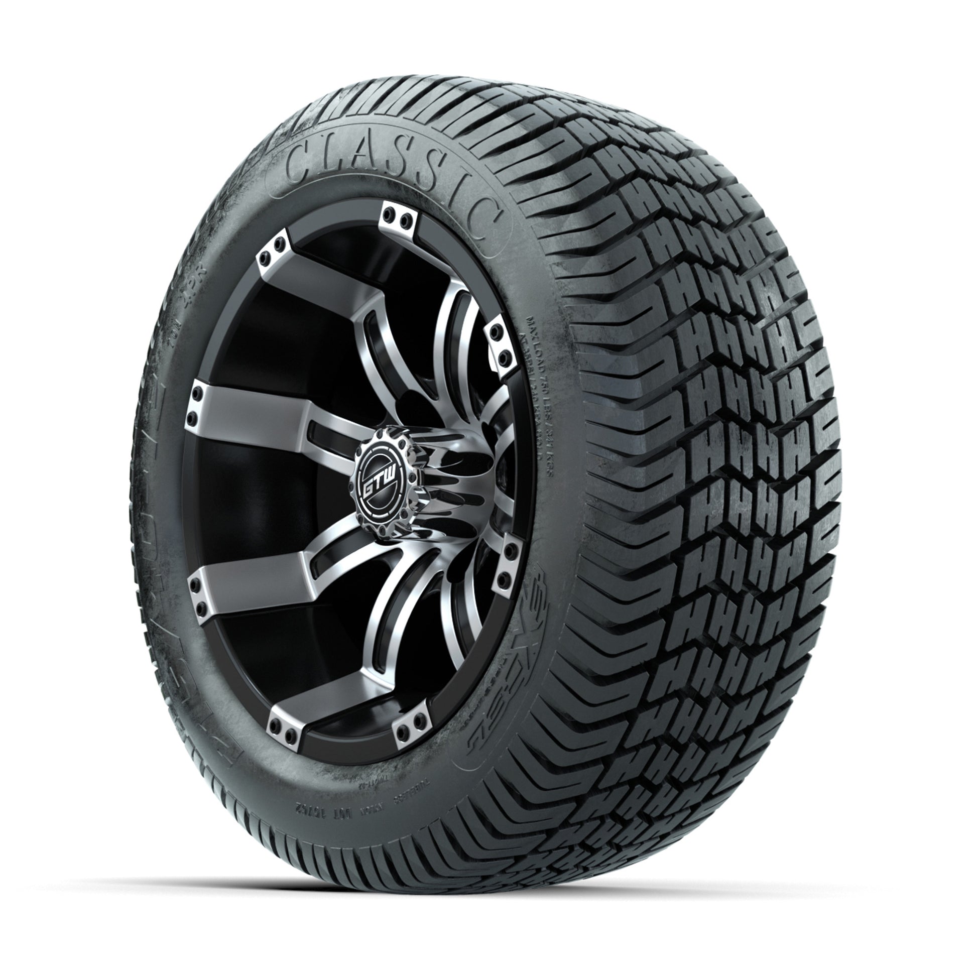 12” GTW Tempest Black and Machined Wheels with Excel Lo-Profile Street Tires – Set of 4