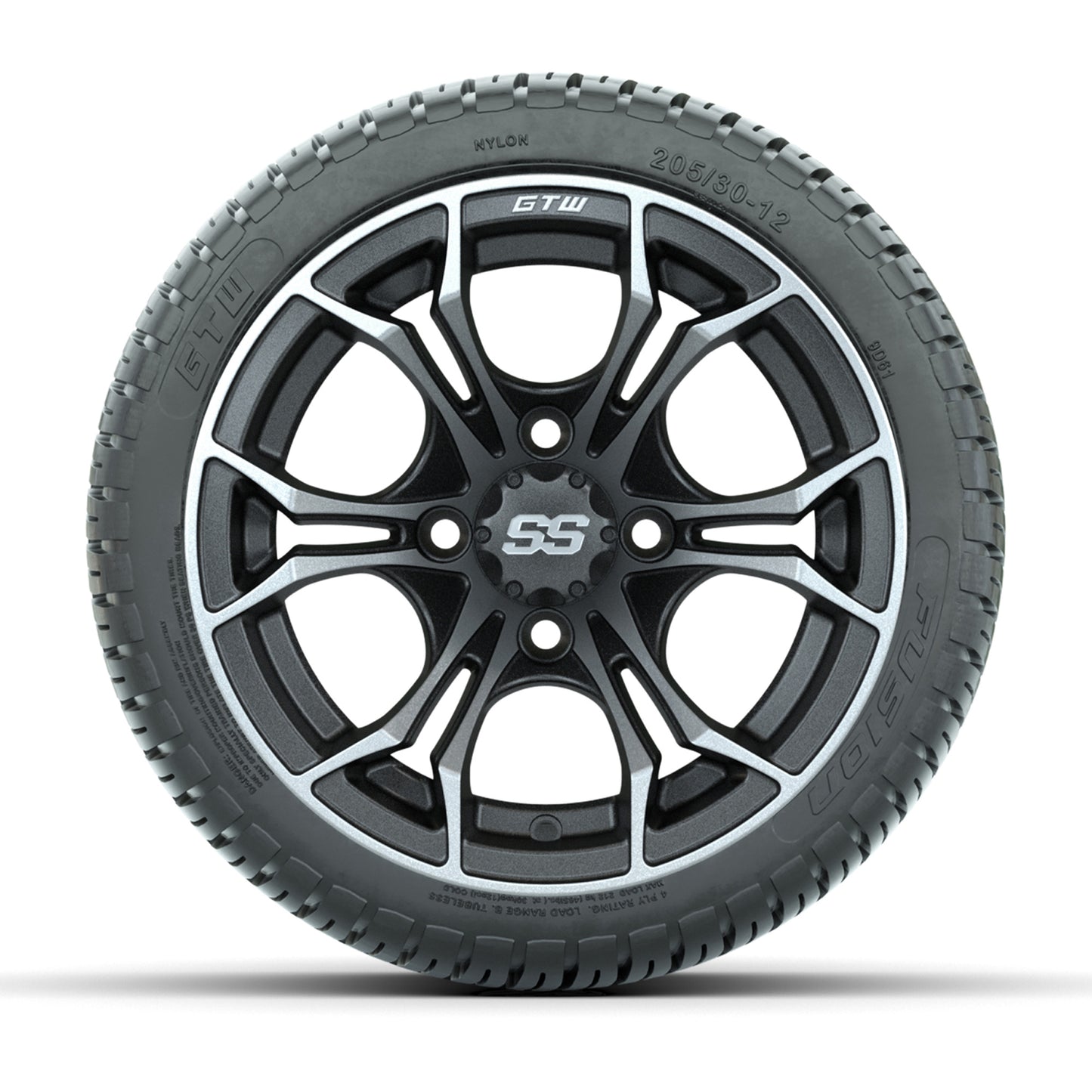 Set of (4) 12 in GTW Spyder Wheels with 205/30-12 GTW Fusion Street Tires