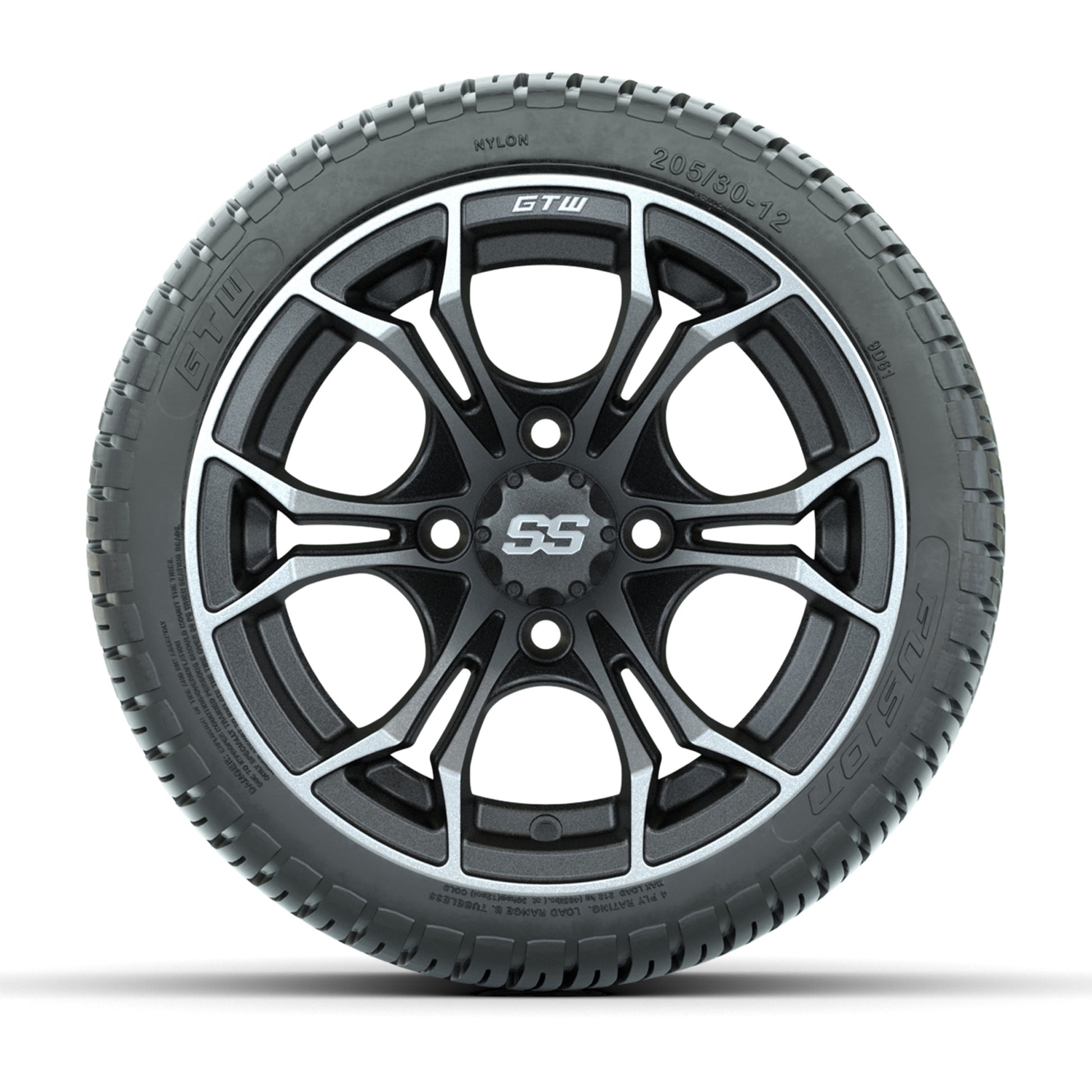 Set of (4) 12 in GTW Spyder Wheels with 205/30-12 GTW Fusion Street Tires