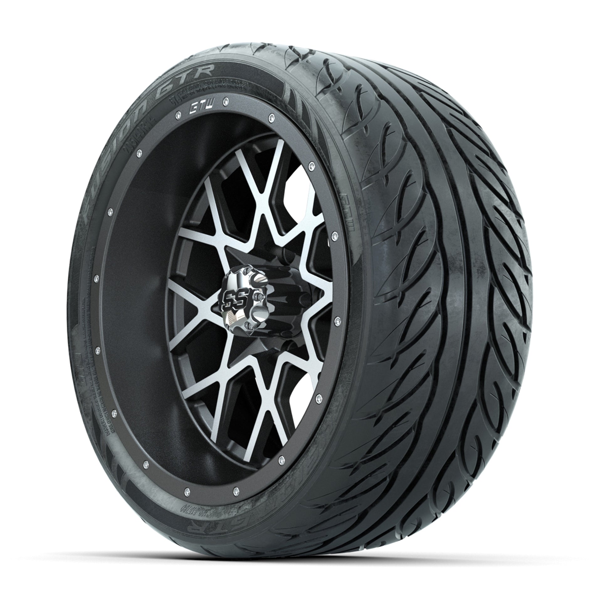 GTW® Vortex 2 Matte Gray/Machined 14 in Wheels with 205/40-R14 Fusion GTR Steel Belt Radial Street Tires – Full Set