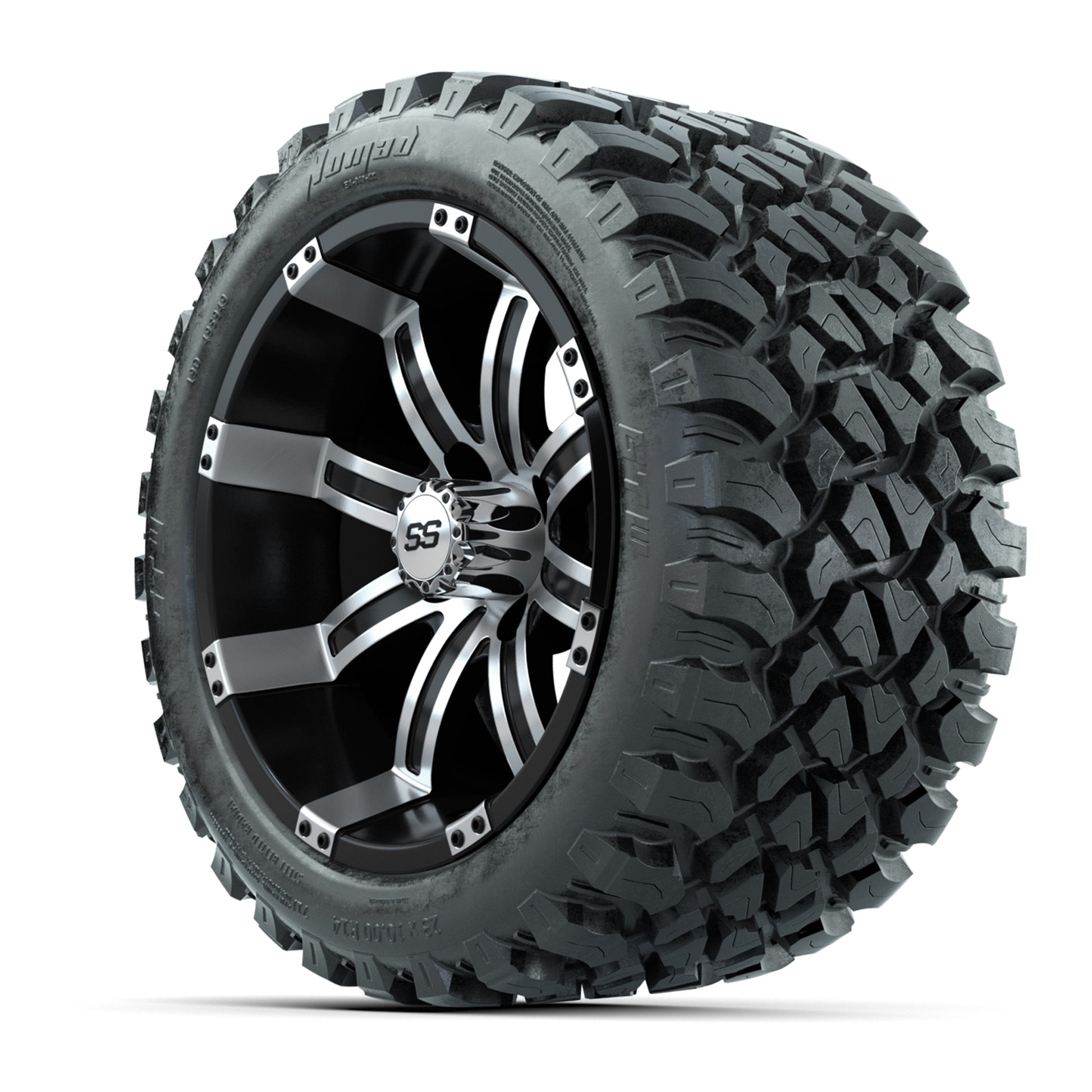 GTW® Tempest Black/Machined 14 in Wheels with 23X10-R14 Nomad Steel Belt Radial All-Terrain Tires – Full Set