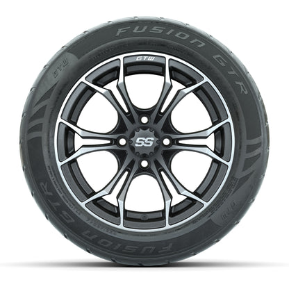 GTW® Spyder Matte Gray/Machined 14 in Wheels with 255/45-R14 Fusion GTR Steel Belt Radial Street Tires – Full Set