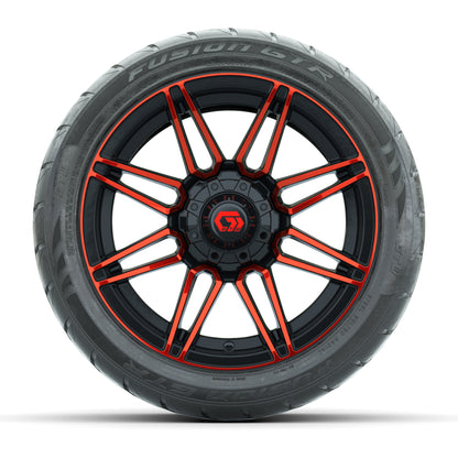GTW® Stealth Red/Machined 14 in Wheels with 225/40-R14 Fusion GTR Steel Belt Radial Street Tires – Full Set