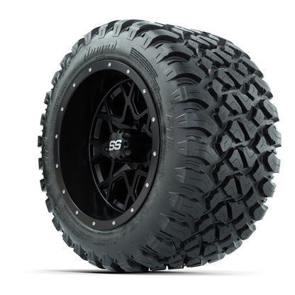 GTW® Vortex 2 Matte Black/Machined 12 in Wheels with 22X11-R12 Nomad Steel Belt Radial All-Terrain Tires – Full Set