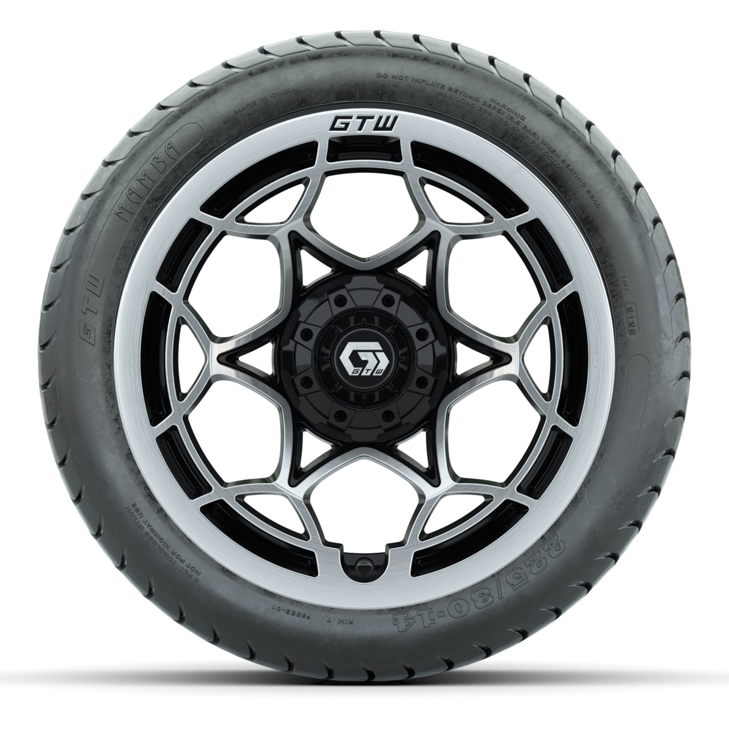 GTW Nexus Black/Silver 14 in Wheels with 225/30-14 Mamba Street Tires – Full Set