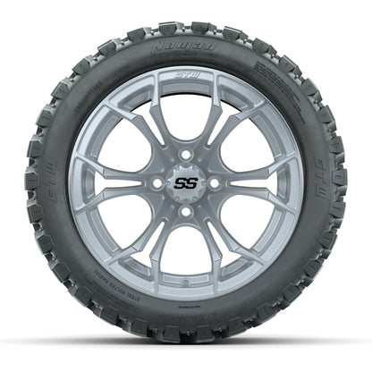 GTW® Spyder Silver Brush 14 in Wheels with 23X10-R14 Nomad Steel Belt Radial All-Terrain Tires – Full Set