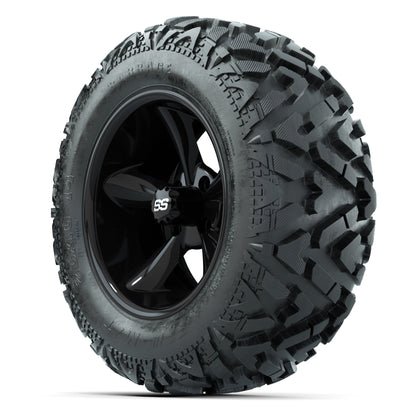 GTW Godfather Black 14 in Wheels with 25x10-14 Barrage Mud Tires – Full Set