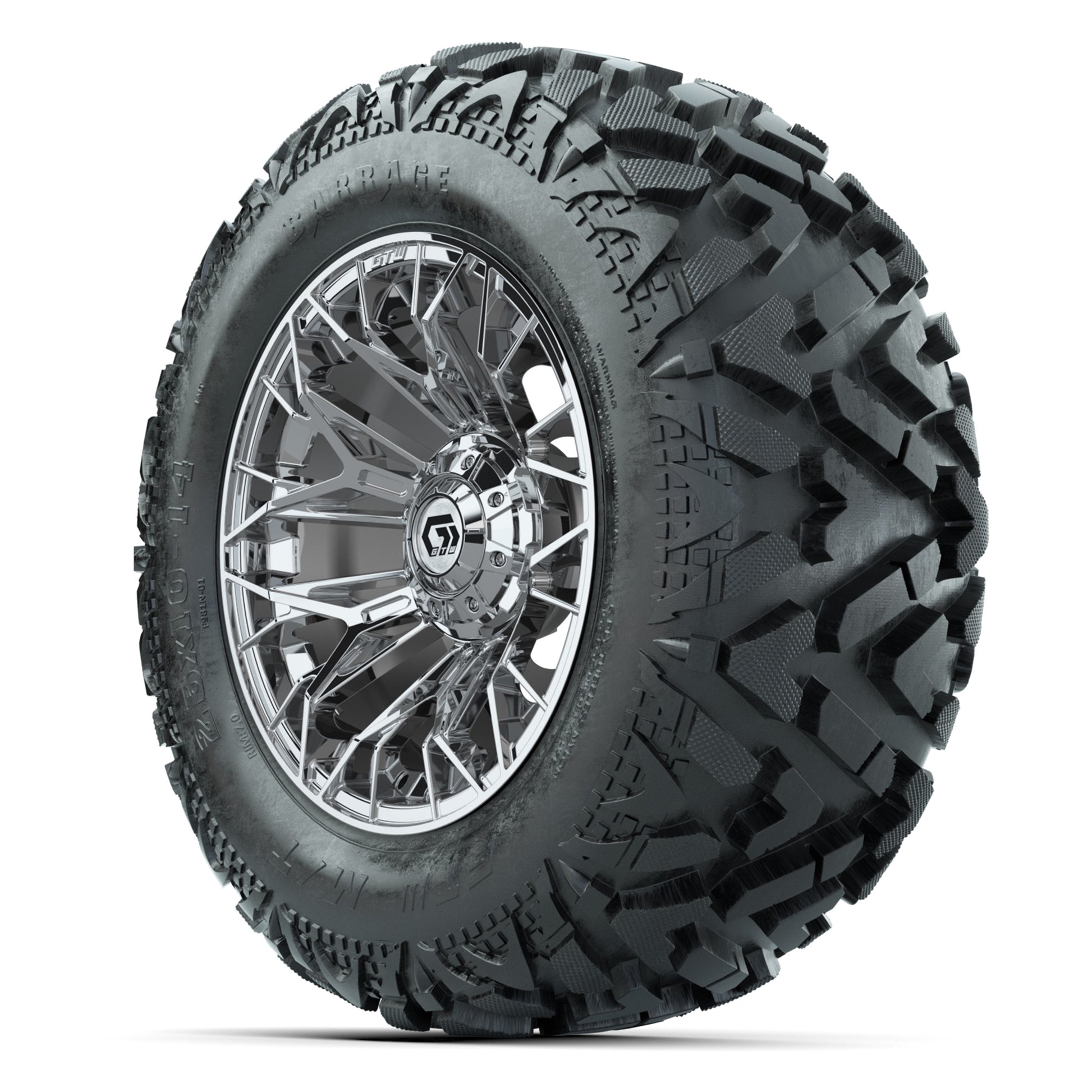 GTW Stellar Chrome 14 in Wheels with 25x10-14 Barrage Mud Tires – Full Set